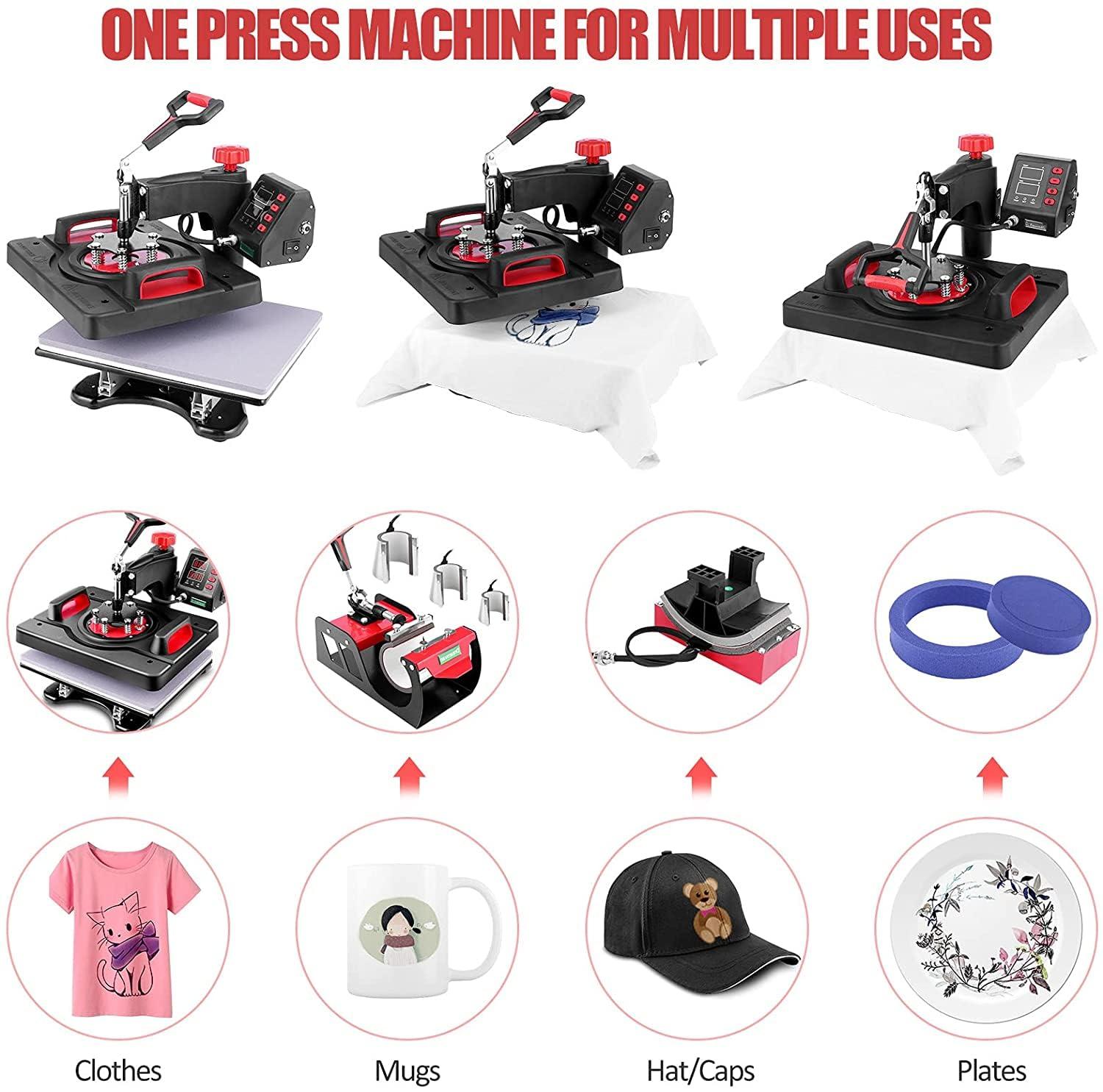 WHUBEFY Heat Press, 15x12 Inch 8 in 1 Shirt Press Multifunction Combo 360° Swing Away Digital Printing Heat Transfer Sublimation Machine Vinyl Heat Press Machine for T Shirts, Cap, Mug, Plate, DIY