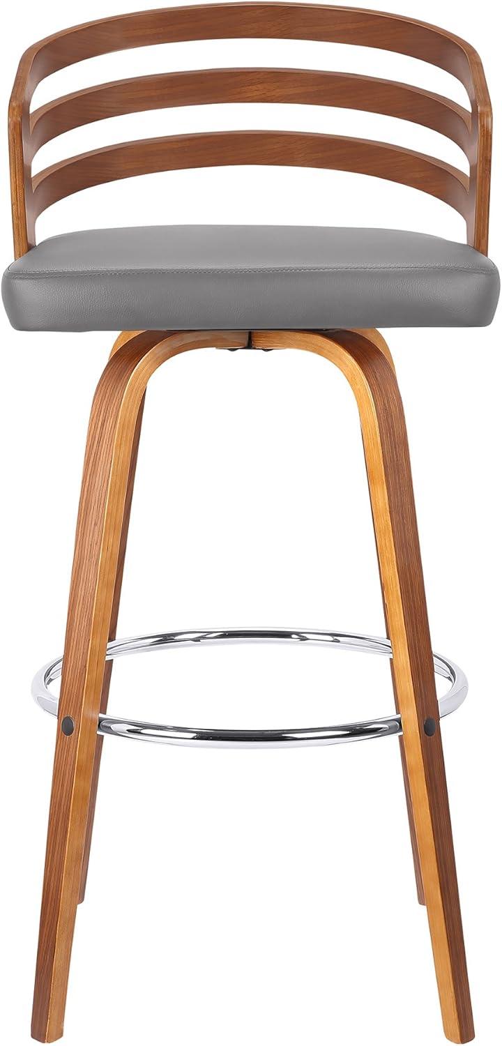 Armen Living Indoor Jayden 26" Counter Height Swivel Gray Faux Leather and Black Wood Bar Stool