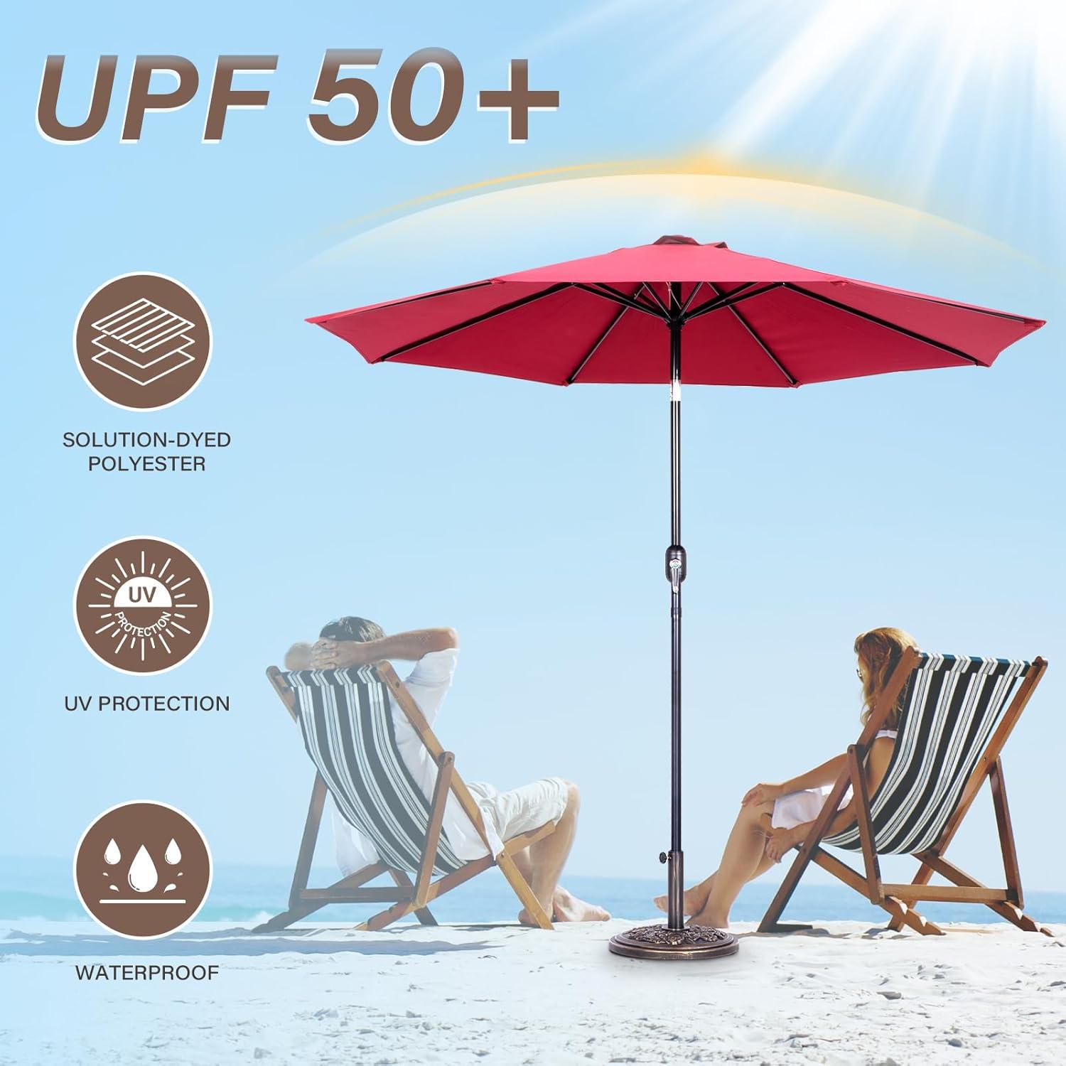 9 Ft Patio Umbrella with Crank System and Tilting Feature - UV Resistant Polyester Fabric - Red