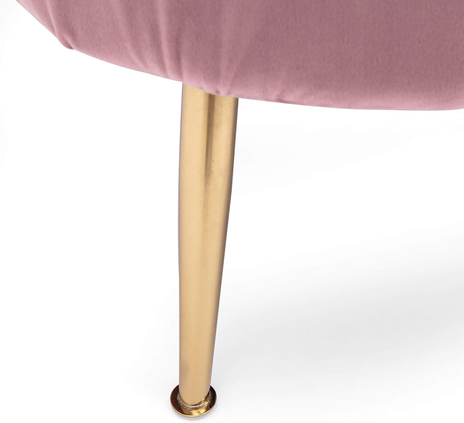 Reitz Modern Glam Velvet Channel Stitch 3 Seater Shell Sofa Blush Pink/Gold - Christopher Knight Home: Durable Iron Legs, Polyester Upholstery