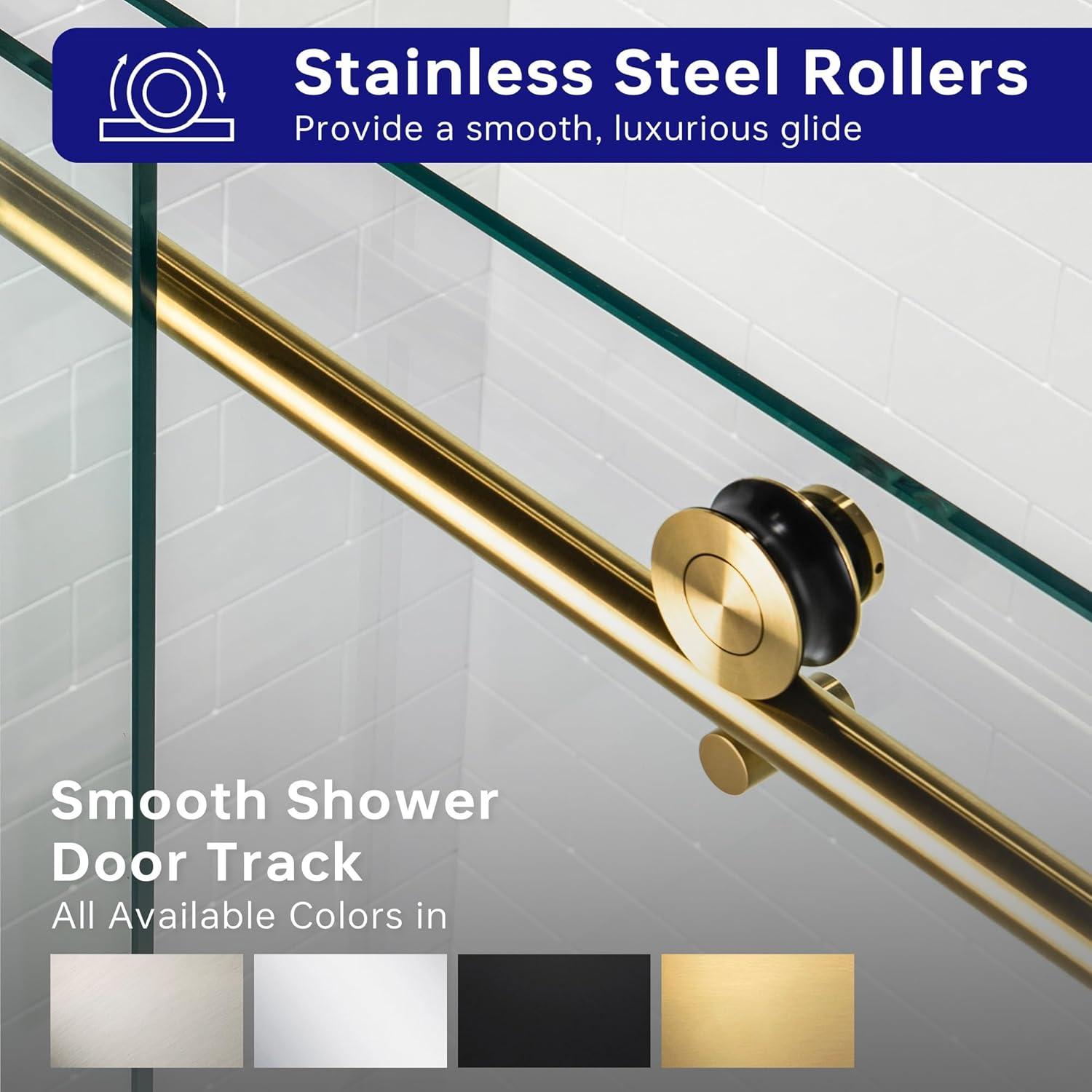 WoodBridge 56"-60" W x 76" H Single Sliding Frameless Shower Door | 3/8" (10mm) Thickened Upgrade Tempered Glass | Stainless Steel Hardware | Safe, Explosion-Resistant, Clear & Stylish, Sturdy & Durable MBSDC6076-BG