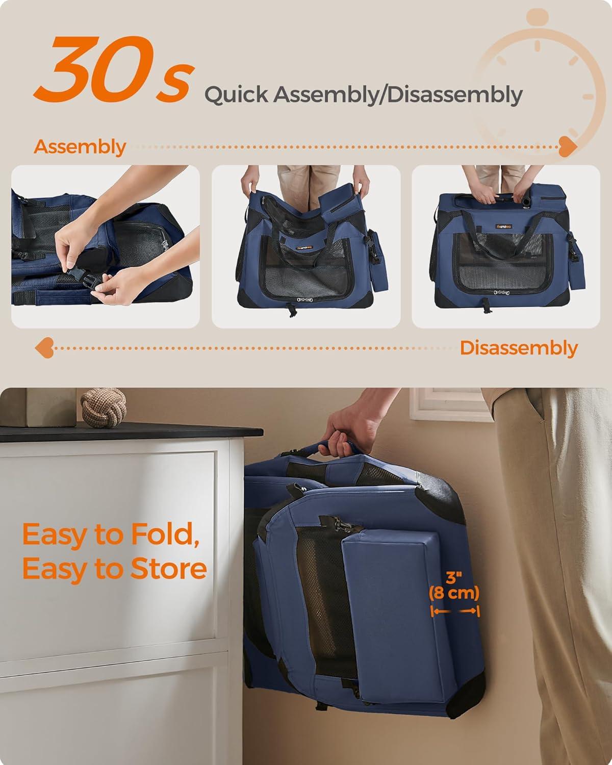 Feandrea 24 Inches Collapsible Soft Dog Crate, Portable Travel Dog Crate for Indoor and Outdoor Use, Dog Carrier Kennel with Safety Zippers, for Living Room, Car, Travelling, Camping, Black UPDC60H