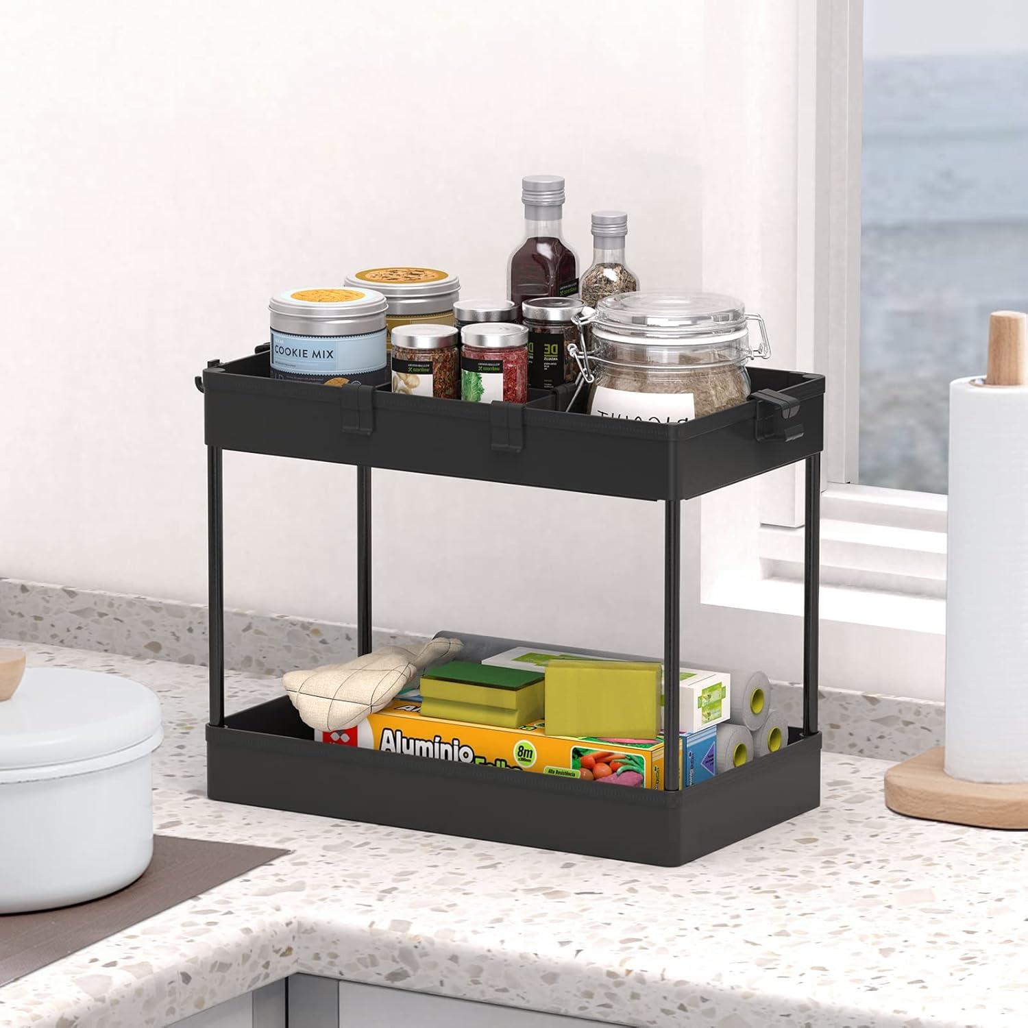 Black 3-Tier Rolling Plastic Storage Cart with Wheels