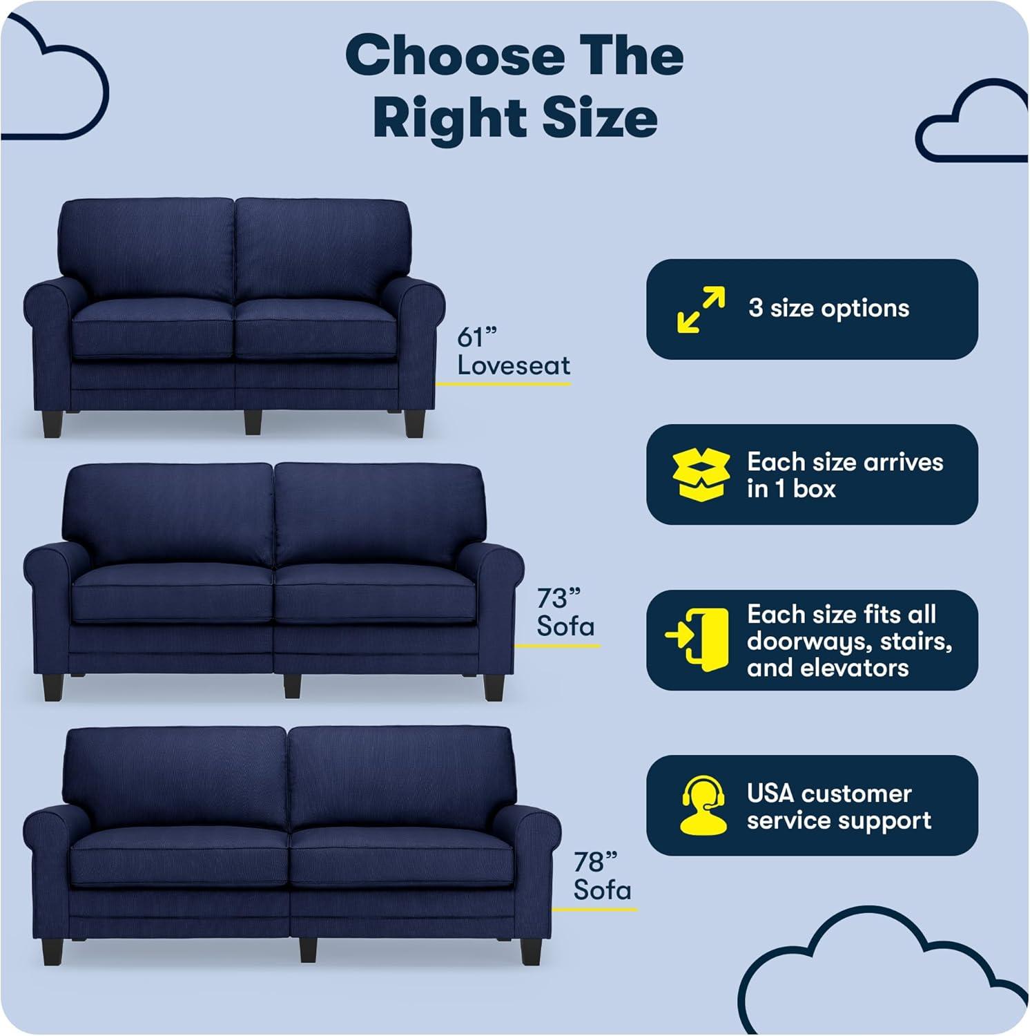 Serta Copenhagen 73" Rolled Arm Sofa, Easy Care Fabric, Soft Pillow Back, Pocket Coil Seat Cushions