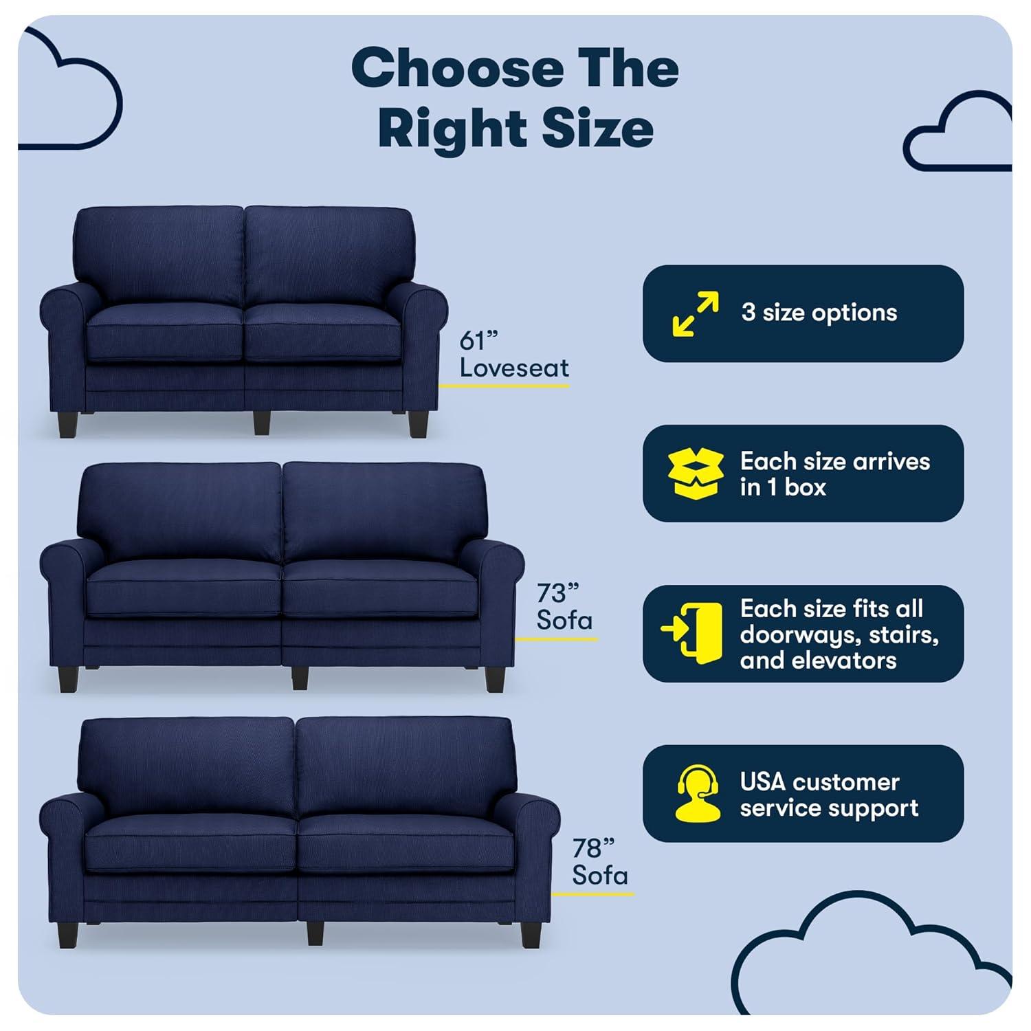 Serta Copenhagen 73" Rolled Arm Sofa, Easy Care Fabric, Soft Pillow Back, Pocket Coil Seat Cushions