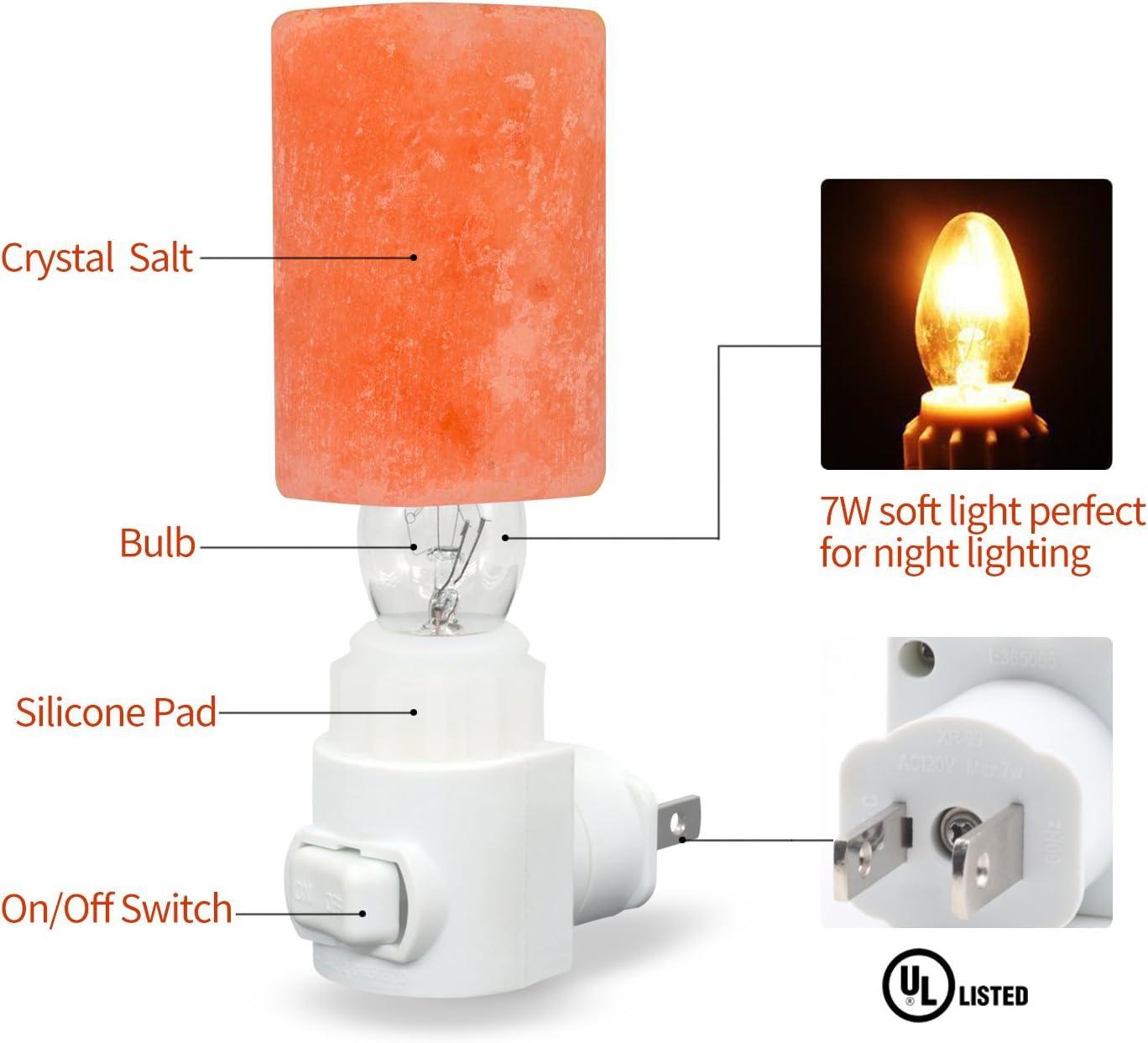 Betus Natural Crystal Himalayan Salt Wall Lamp - Air Purifying Night Light - 360° Rotatable Plug 7W Bulb - Cylindrical