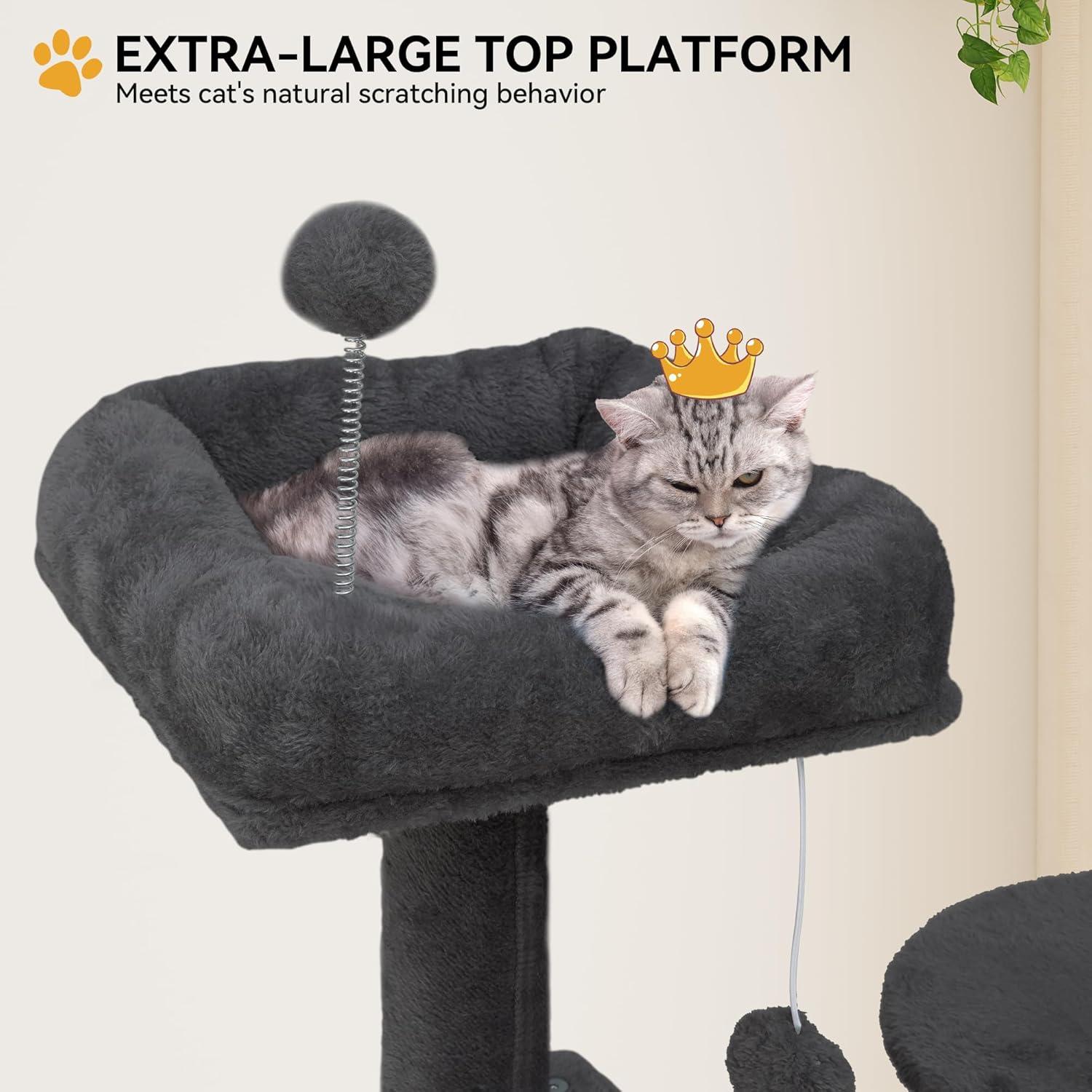 YITAHOME 75in Cat Tree Tower for Indoor Cats, Multi-Level Cat Furniture with Scratching Posts, Cat Caves, Padded Perch, Cozy Hammock, Ladder, and Plush Balls for Kittens, Pet Play House Dark Gray