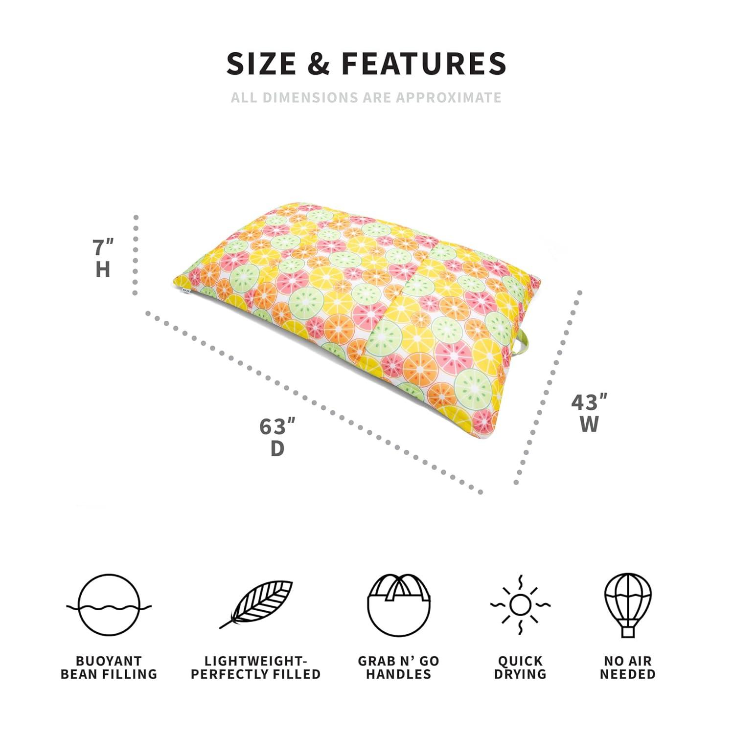 Big Joe Lagoon Lounger No Inflation Needed Pool Float, Citrus Burst Double Sided Mesh, Quick Draining Fabric, 5 feet Giant