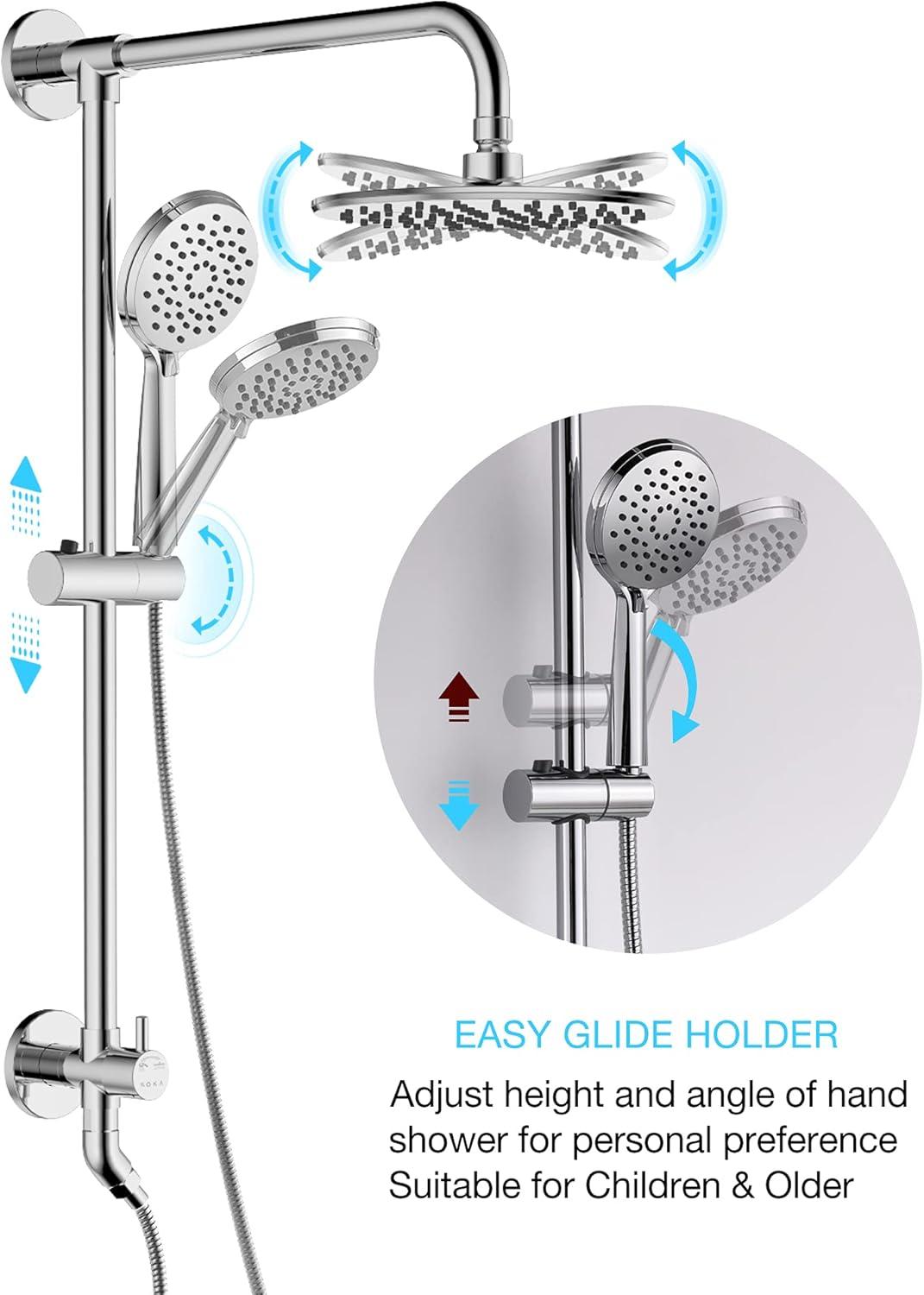 Chrome Dual Shower Head System with Adjustable Slide Bar