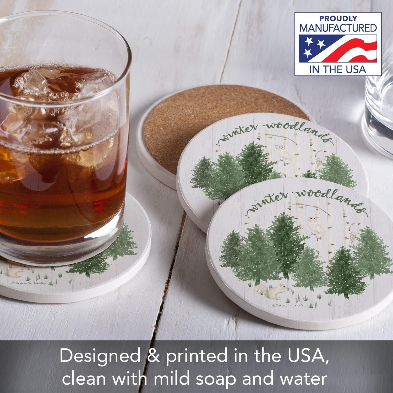 Winter Woodlands 4-Pack Round Absorbent Stone Coasters