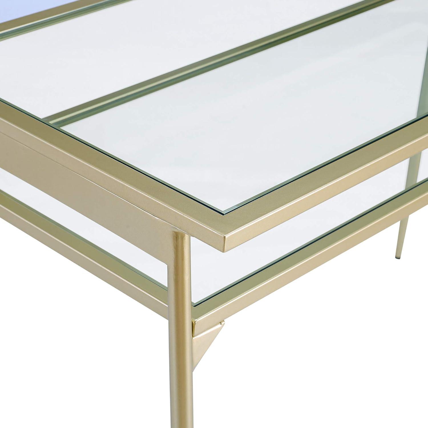 Walker Edison Rayna Tempered Glass & Metal Writing Desk in Clear and Gold