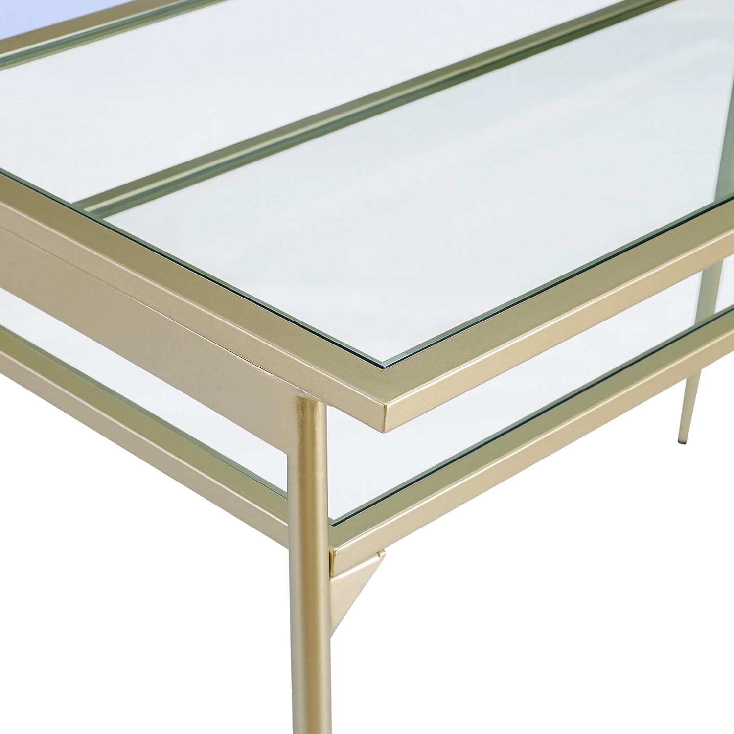 Walker Edison Olivia Contemporary 2 Tier Glass Top Metal Desk, 48 Inch, Gold