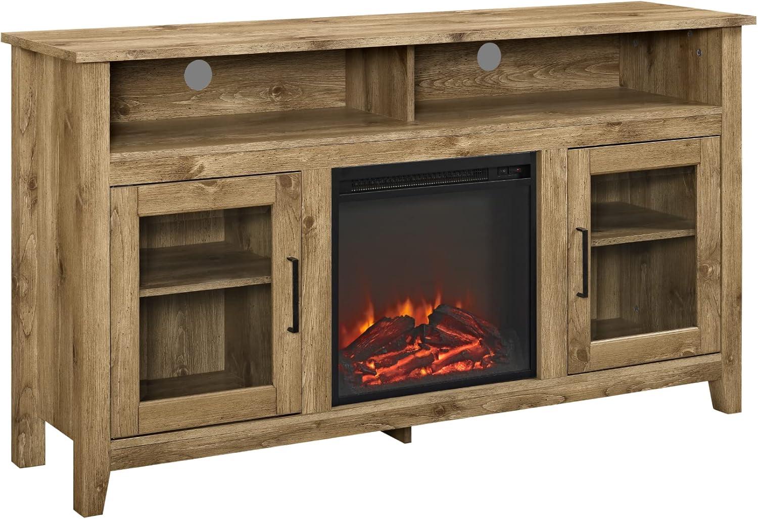 Wasatch 58" Transitional Fireplace Glass Wood TV Stand - Barnwood Brown