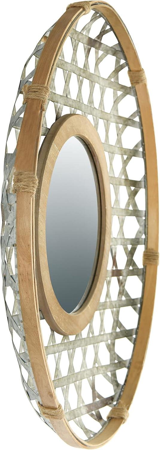 Creative Co-Op Round 2 Tone Lattice Metal Framed Wall Mirror, Wood and Galvanized Finish