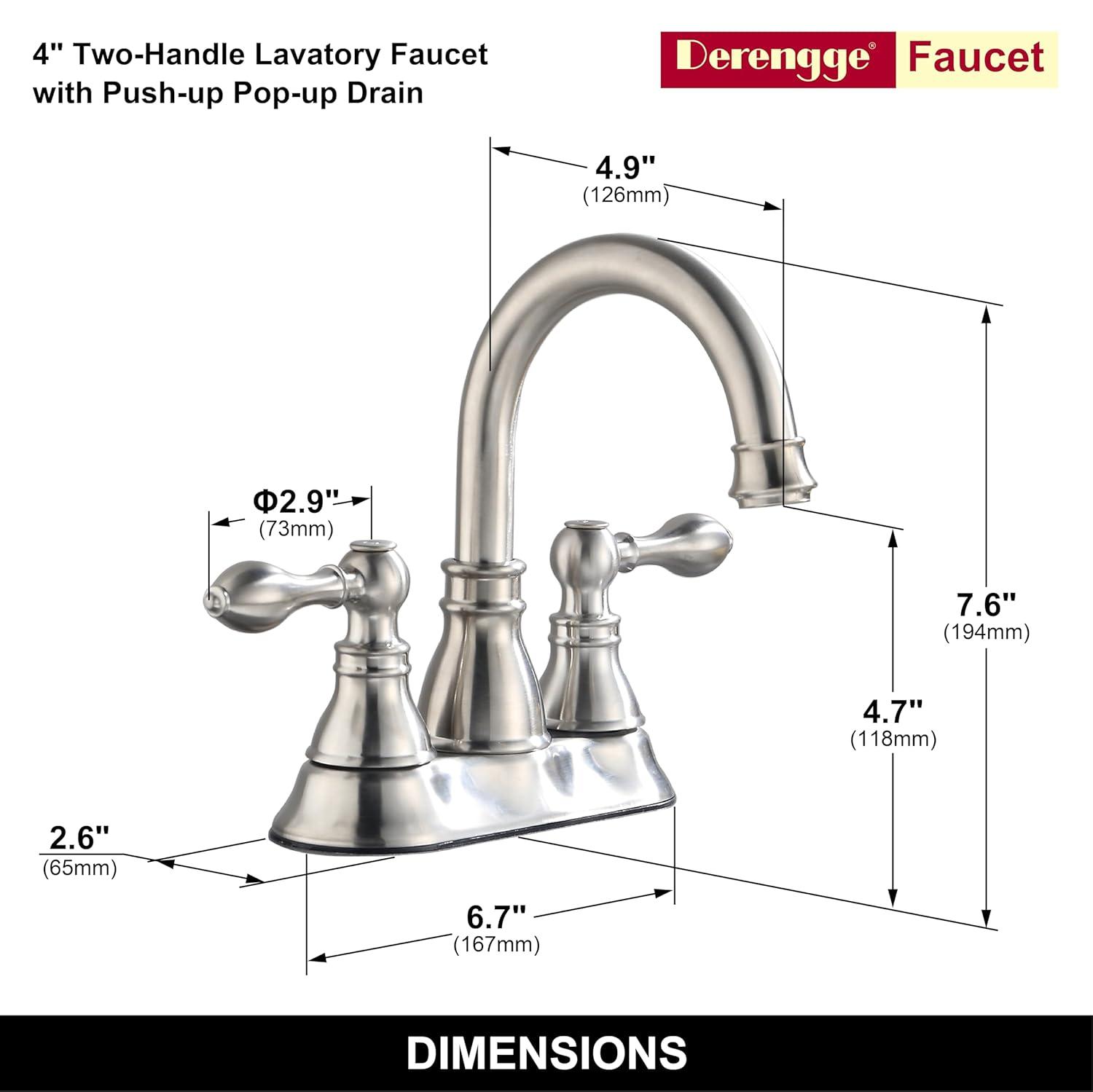 Two Handles Brushed Nickel Bathroom Faucet 3 Hole Sink Faucet with Overflow Pop up Drain, 360° Swivel Spout 4 Inch Centerset Lavatory Faucet Without Water Supply Lines,F-4501-BN
