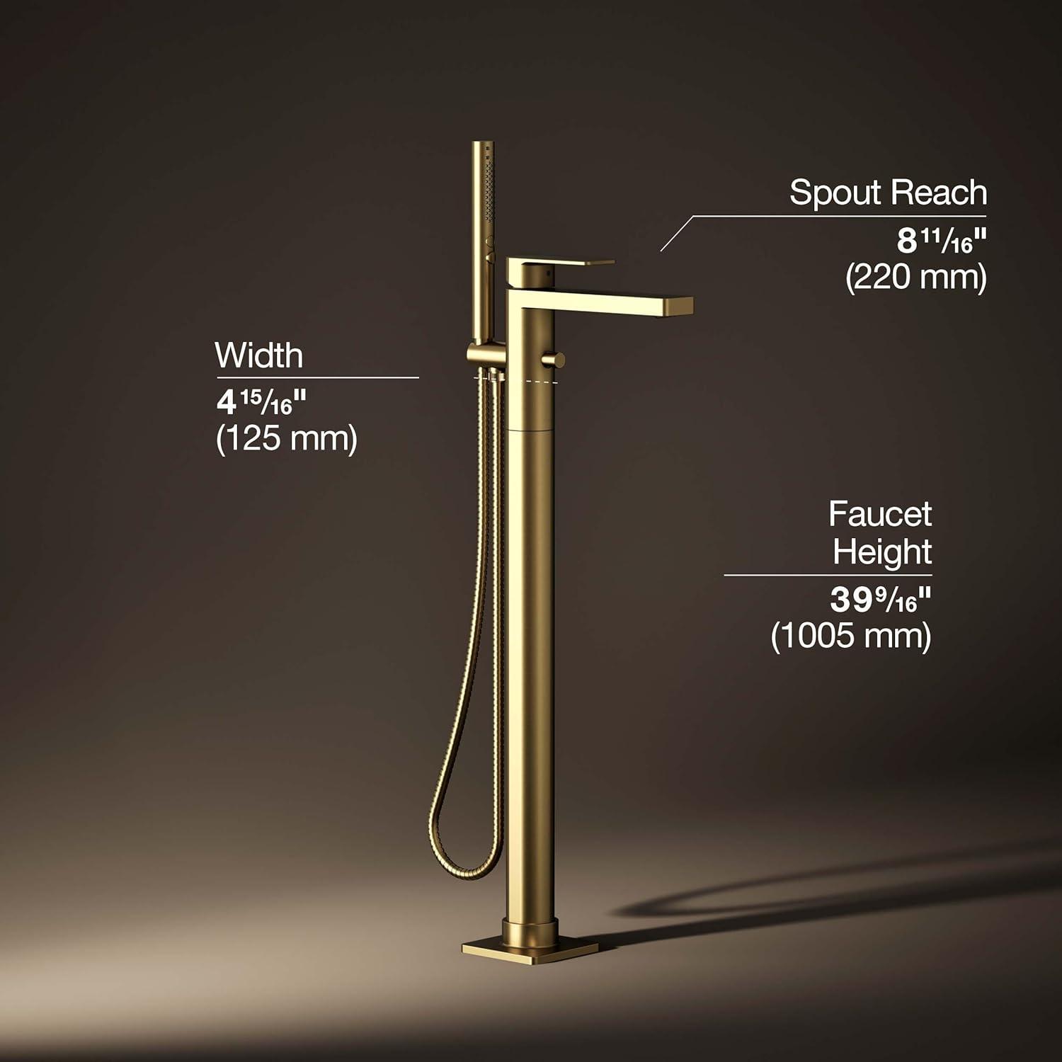 Parallel Floor-Mount Bath Filler Trim With Handshower