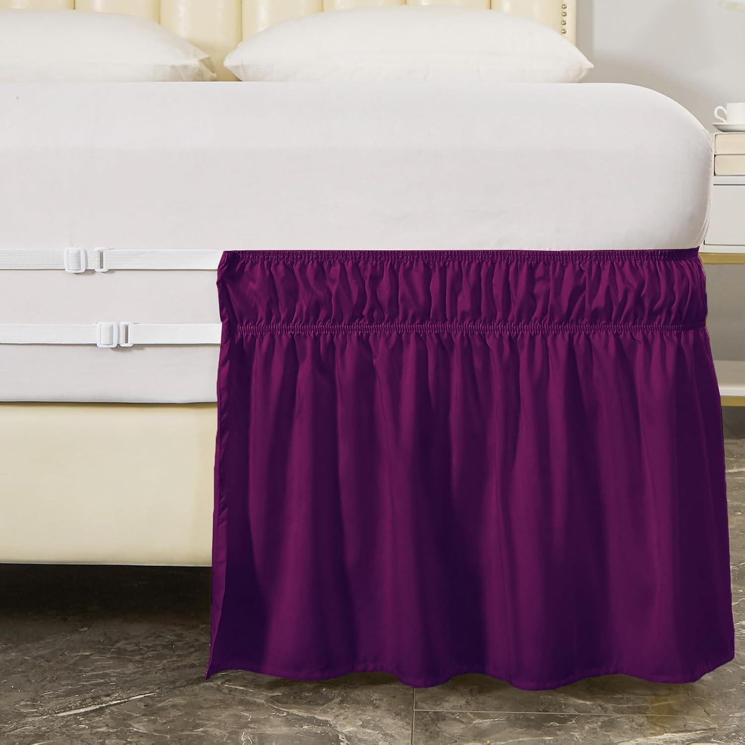 Purple Silk Smooth Satin Queen/King Ruffled Bed Skirt