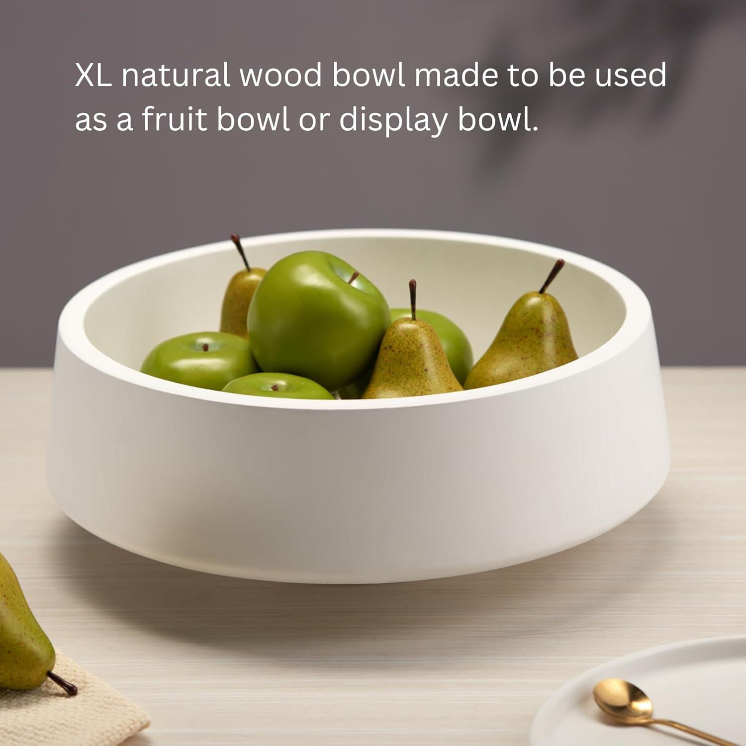 Large White Fruit Bowl for Kitchen Counter, 14.2-inch Diameter Large Wooden Fruit Bowl, Pedestal Bowl, Fruit Bowls, Decorative Bowls