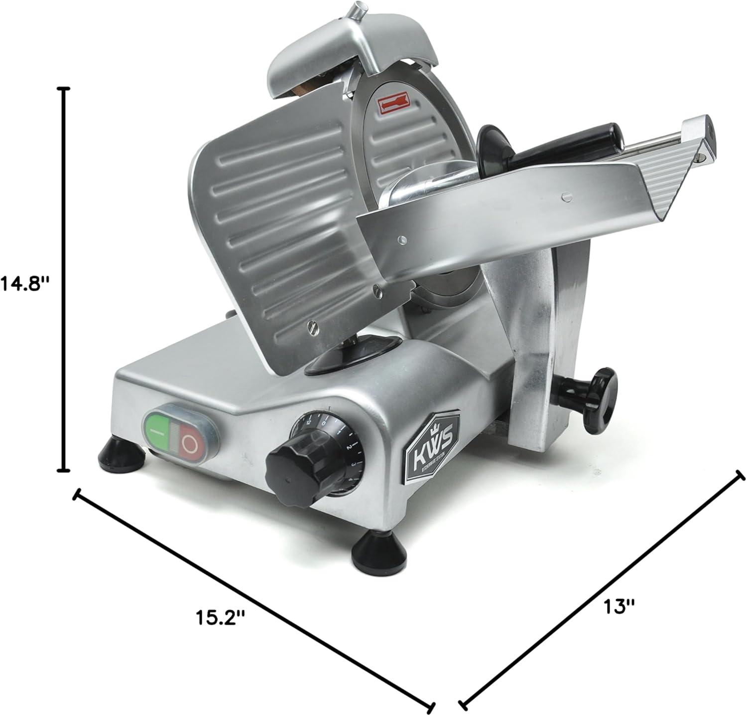 KWS KitchenWare Station KWS 200W Electric Meat Slicer 7.67 Stainless Steel Blade, Frozen Meat/ Deli Meat Slicer Low Noises