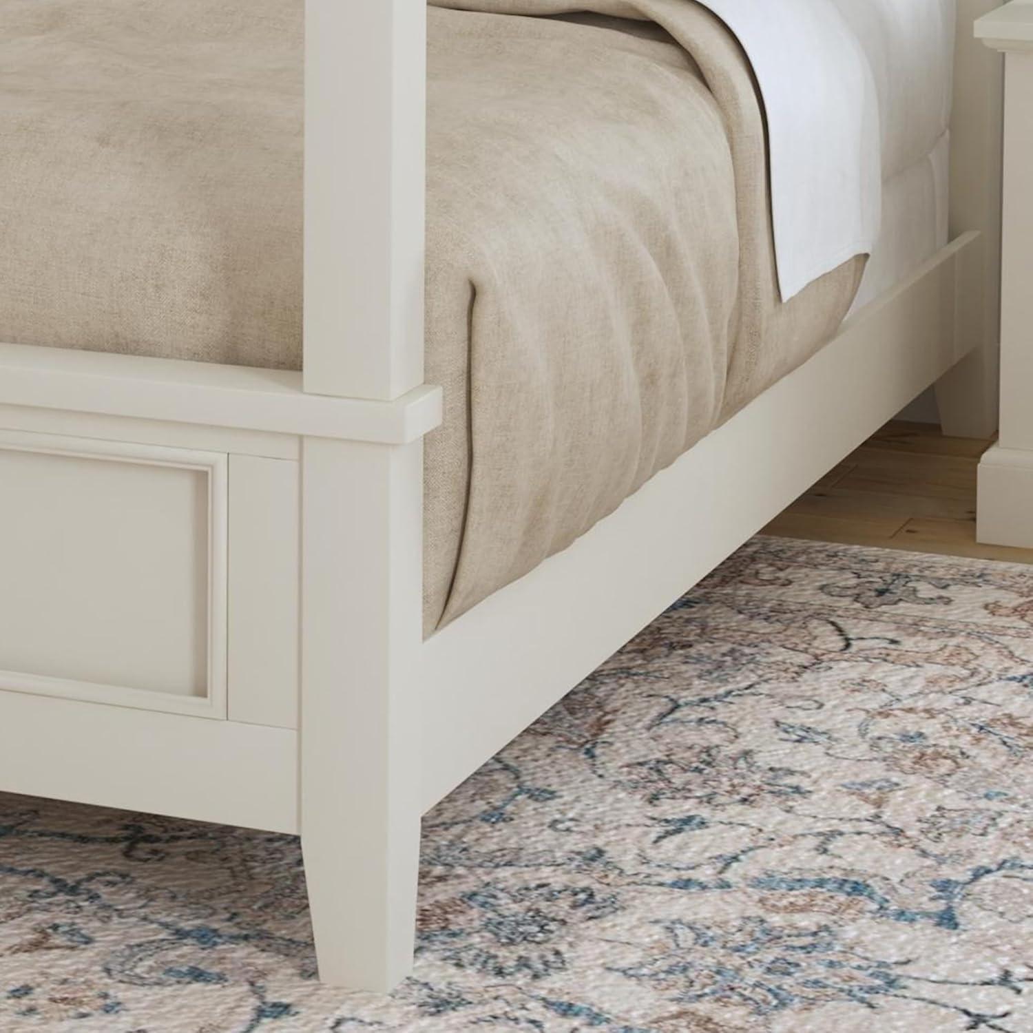 Homestyles Naples Off White Wood Queen Bed and Nightstand