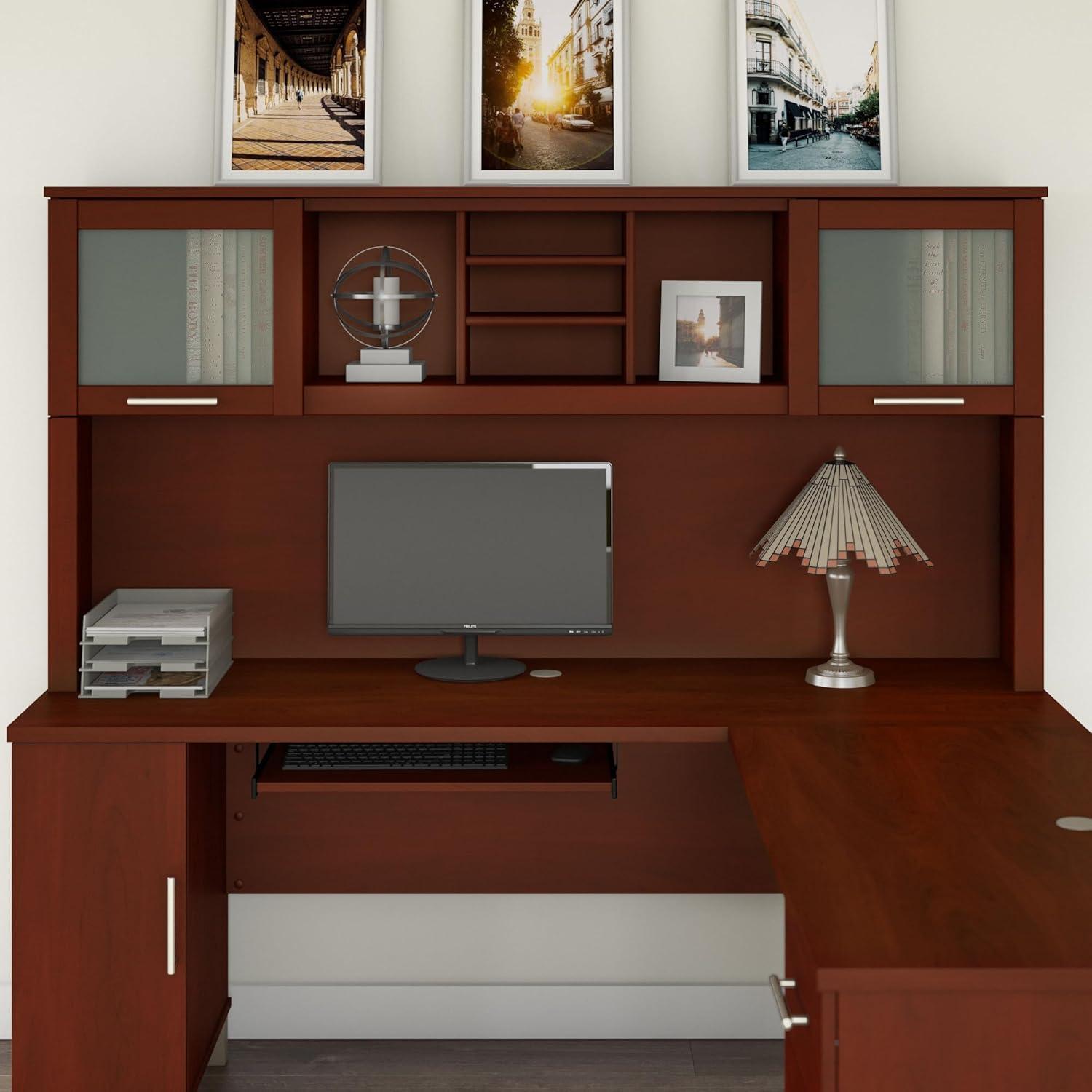 Bush Somerset 72in 2-Door Hutch with Cubbies in Hansen Cherry - fits on 72W L Desk or 72W Office Desk (sold Separately)