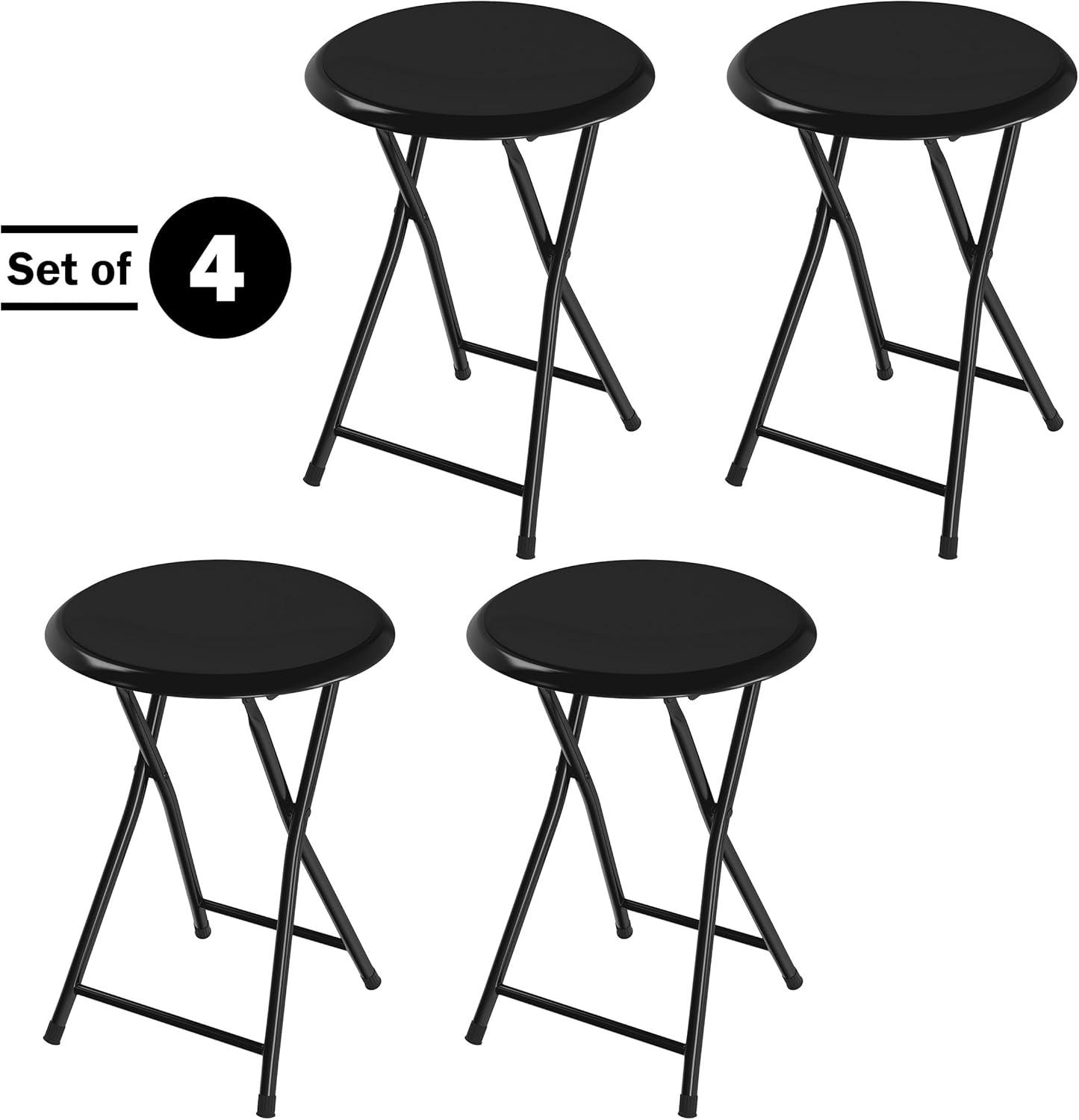 Trademark Home Heavy-Duty 24-Inch Folding Stools with Padded Seats, Black, Set of 4