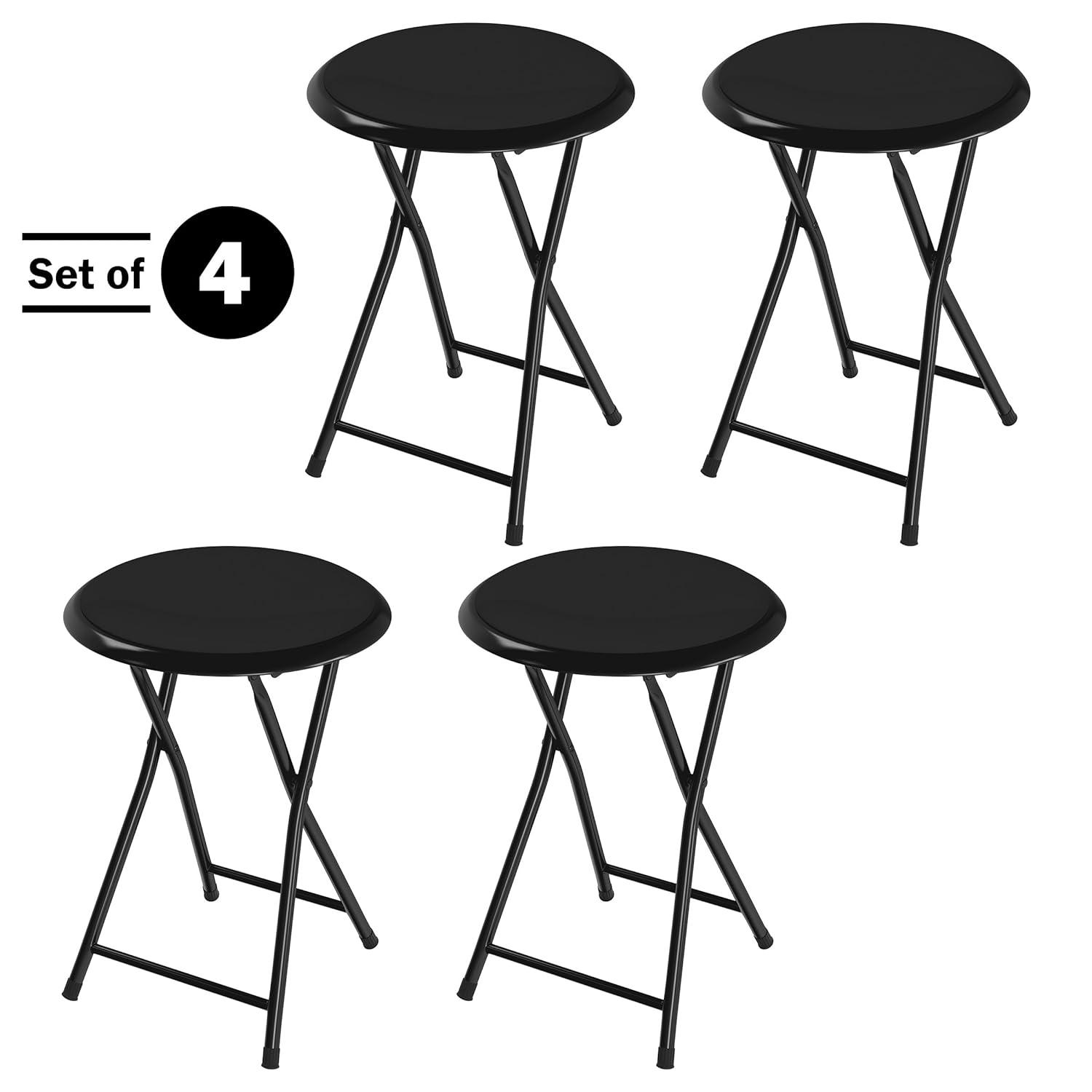 Trademark Home Heavy-Duty 24-Inch Folding Stools with Padded Seats, Black, Set of 4