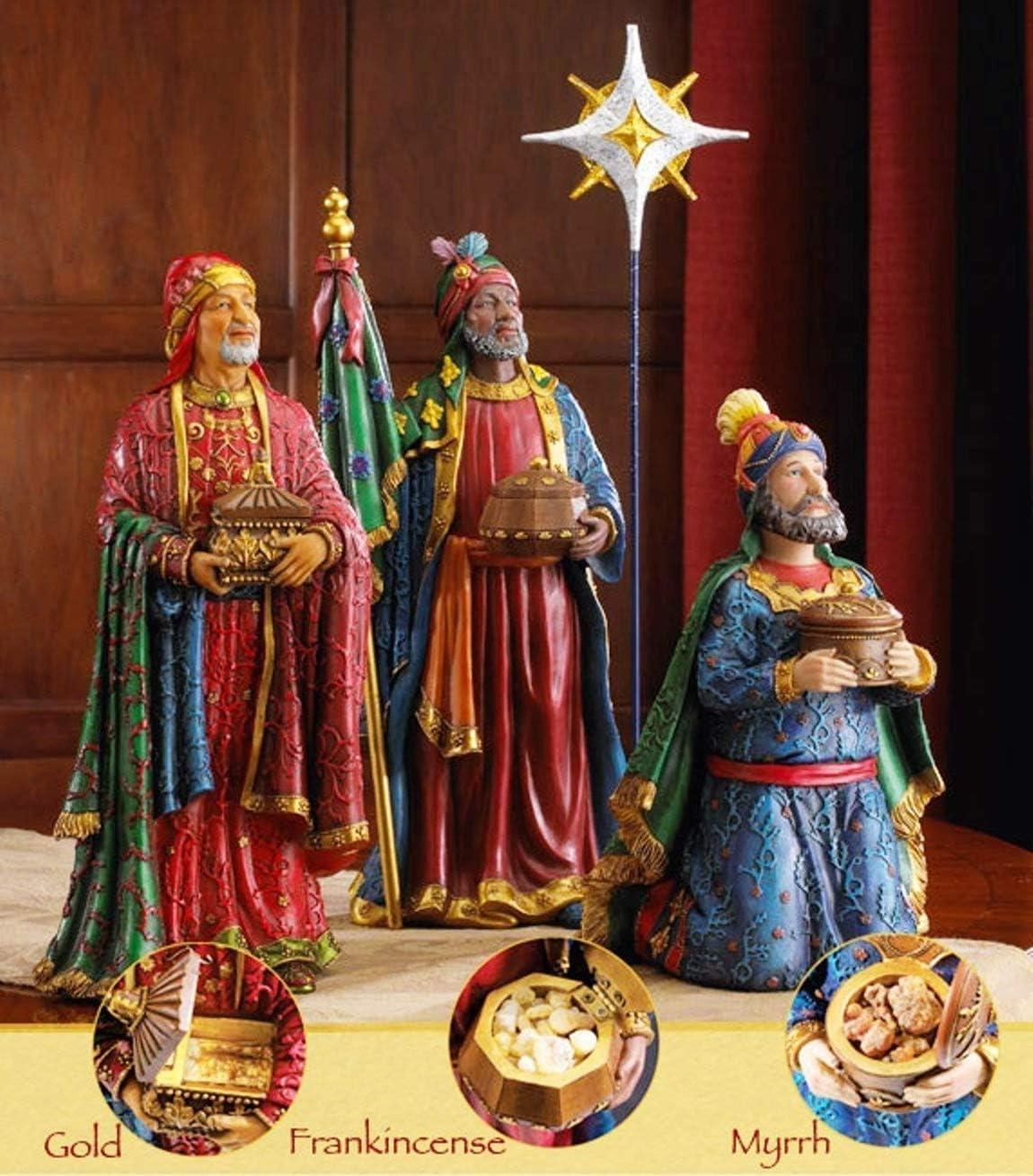 Deluxe Edition 16 Piece 10 Inch Christmas Nativity Set with Real Frankincense Gold and Myrrh.