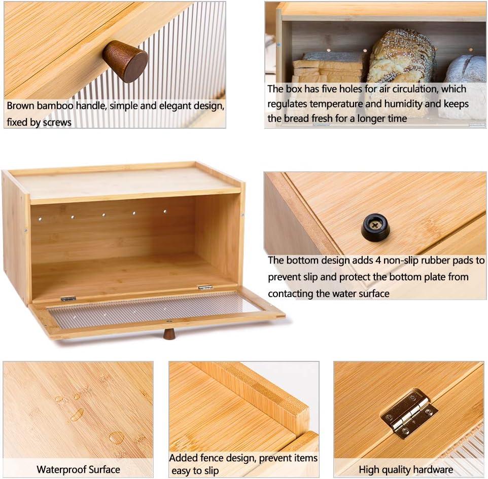 Bamboo Bread Box for Kitchen Counter-Large Capacity Bread Storage Container Farmhouse Bread Box with Window Bread Holder