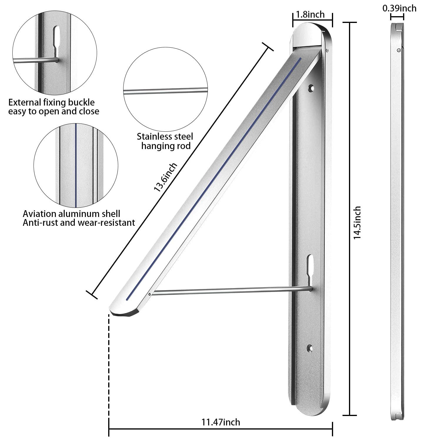 Clothes Drying Rack for Small Laundry Rooms, Clothes Drying Rack Folding Indoor, Wall Mounted Clothes Rack Foldable, (Aluminum, Silver)