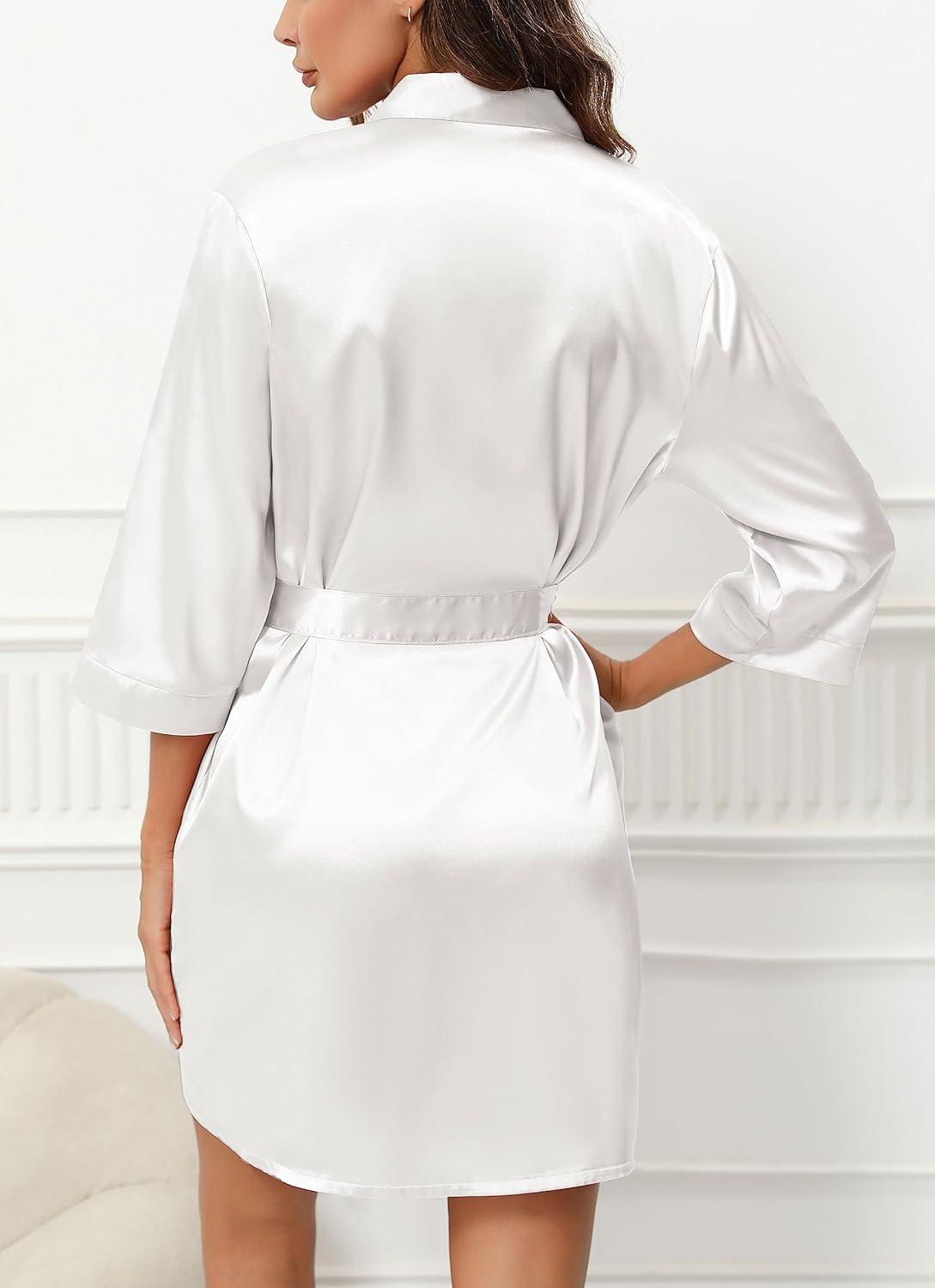 ZZwxWA Batas de Seda para Mujer con Cinturón Dama de Honor Fiesta de Boda Bata de Baño de Kimono Satinado Camisón de Media Manga Ropa de Dormir