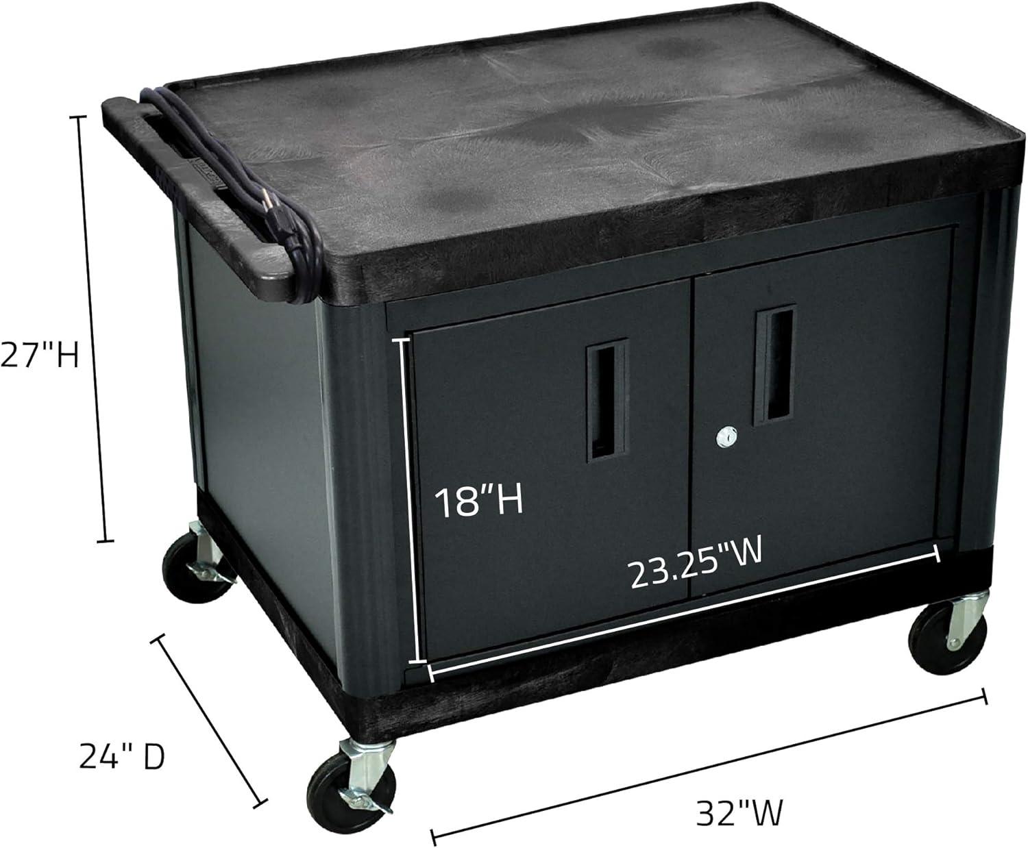 Luxor 27"H AV Cart - 2 Large Shelves, Cab, Electric