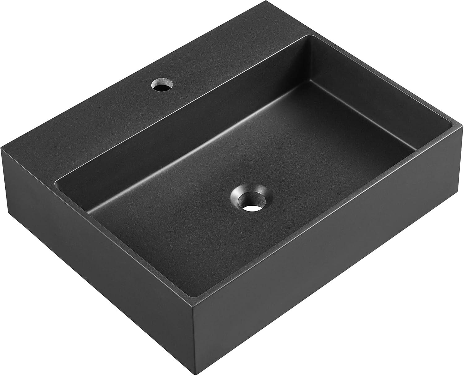 Matte Black Granite Square Above-Counter Bathroom Sink