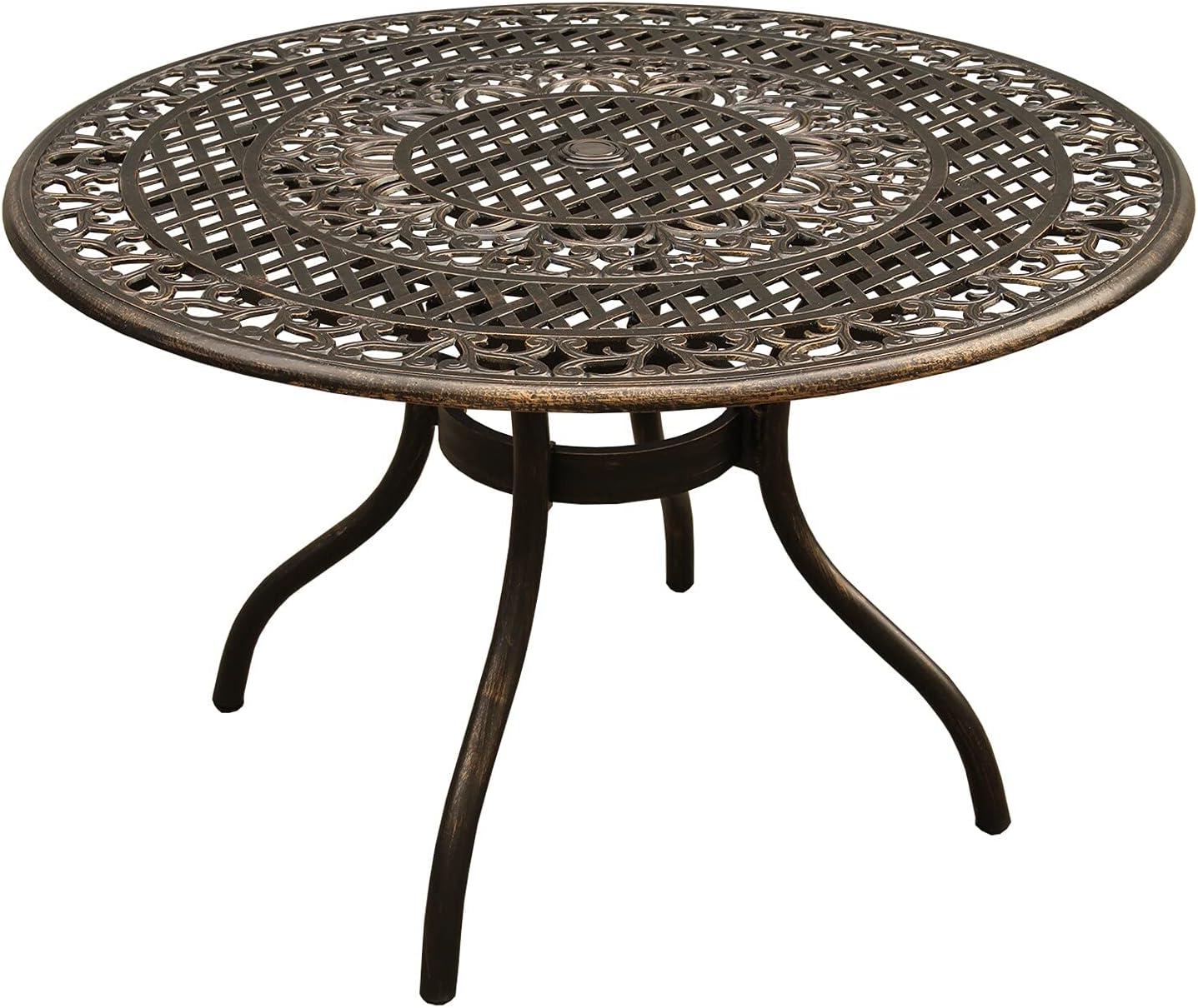 48" Ornate Mesh Aluminum Round Patio Dining Table - Black - Oakland Living: Weather-Resistant, UV-Protected Outdoor Furniture