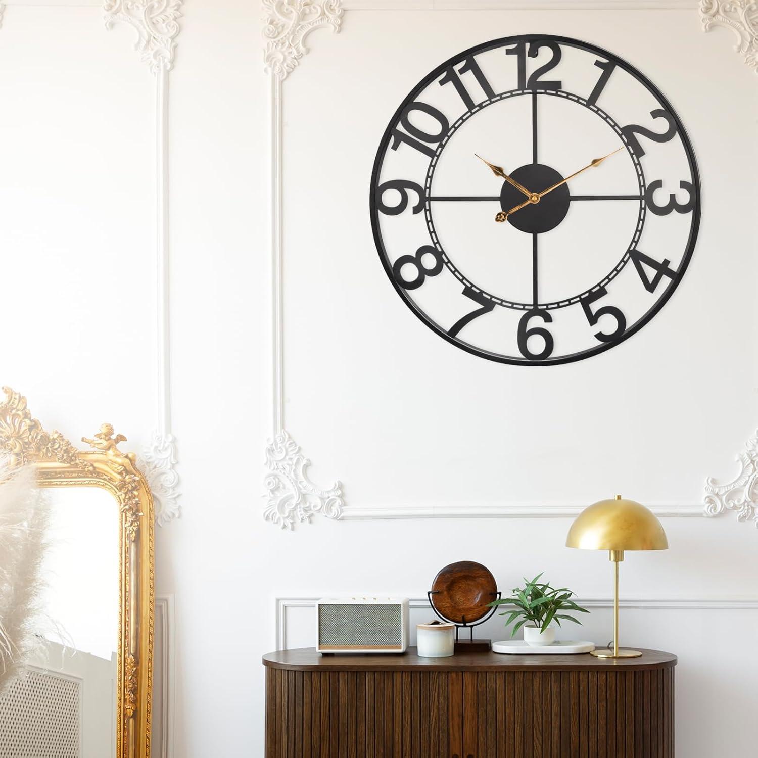 Oversized Black Metal Analog Wall Clock with Arabic Numerals