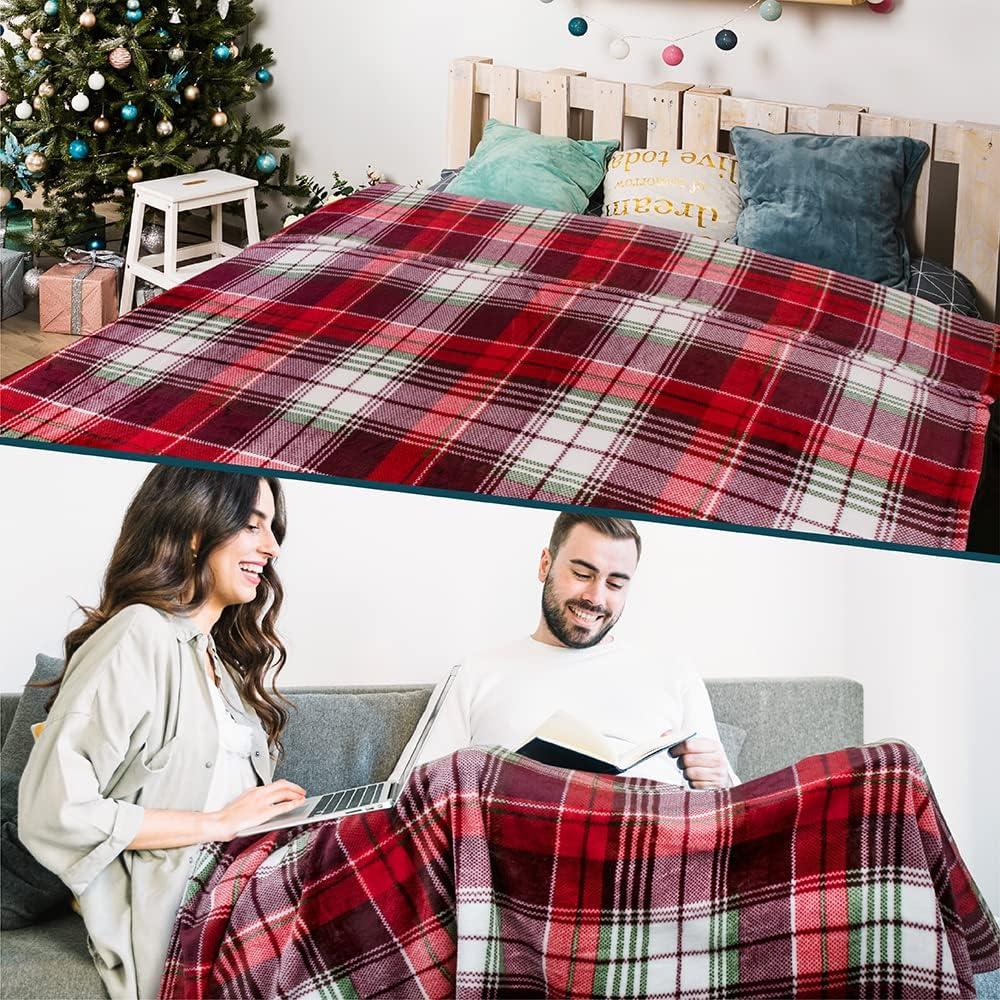 Holiday Plaid Red Fleece Christmas Throw Blanket