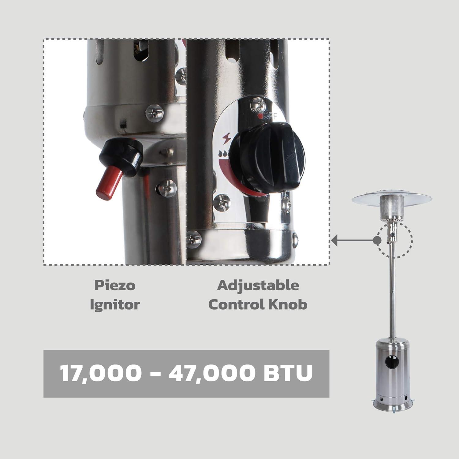 47,000 BTU Stainless Steel Propane Outdoor Patio Heater with Wheels