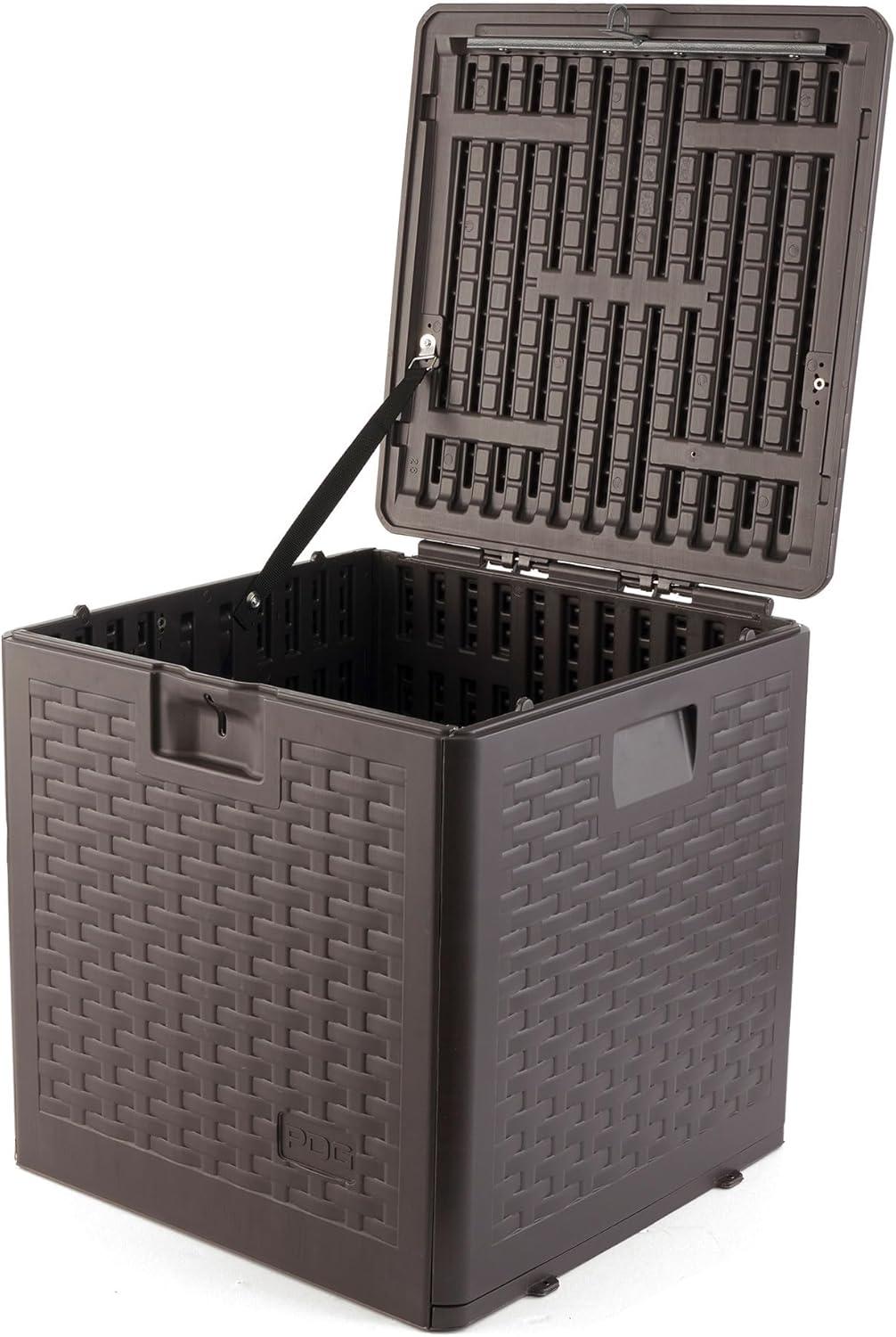 Plastic Development Group 28-Gallon Weather-Resistant Plastic Resin Outdoor Storage Patio Deck Box with Slide and Snap Assembly, Java Brown