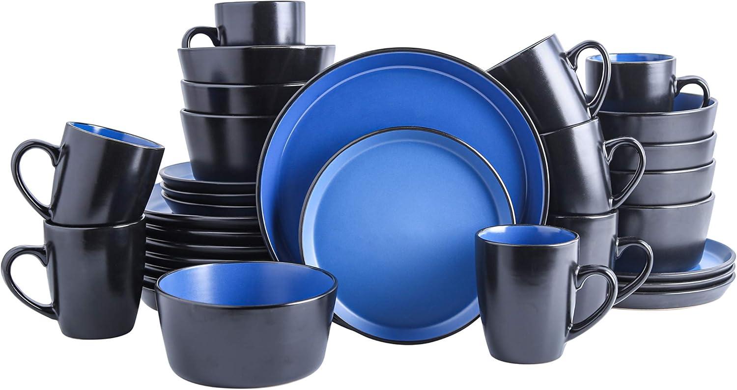 Blue and Black Ceramic 32-Piece Dinnerware Set, Service for 8