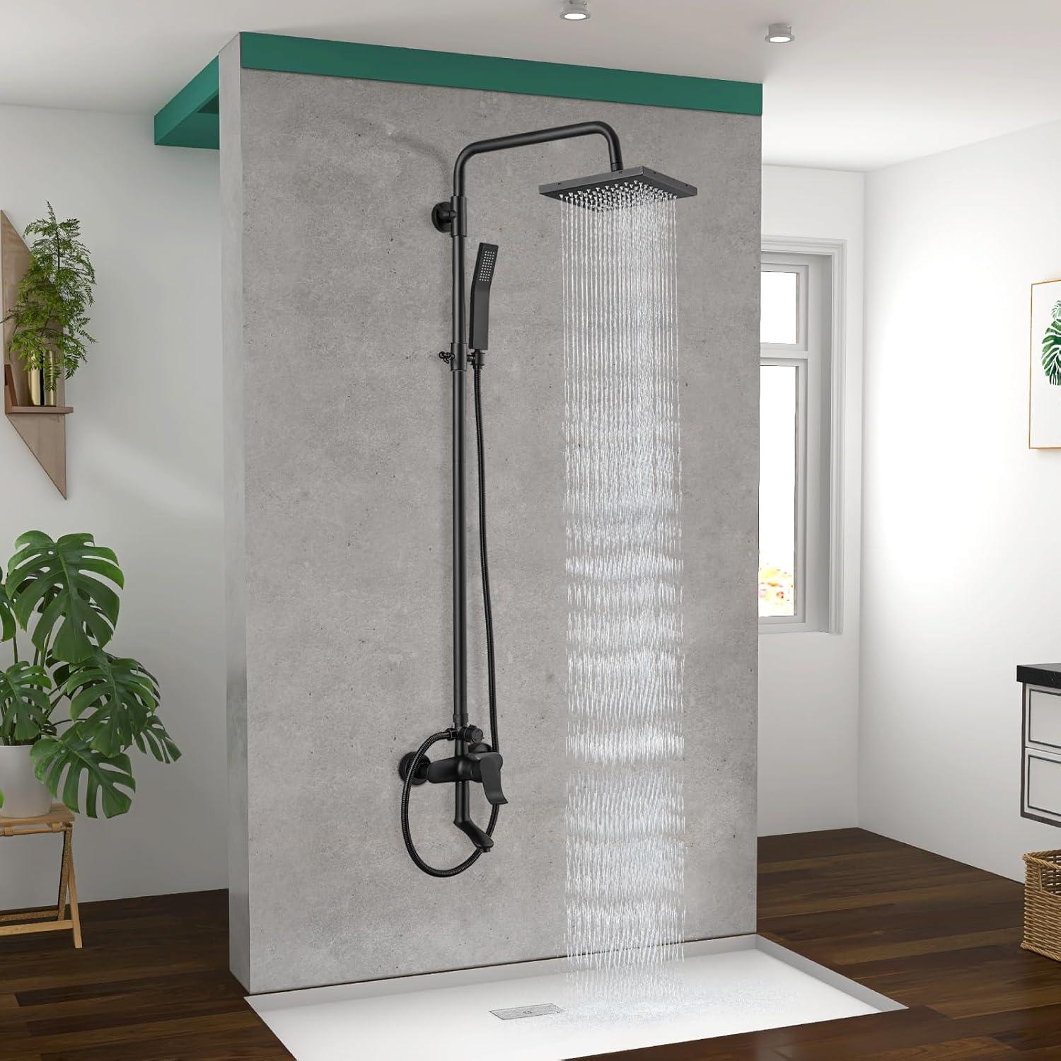 Matte Black Adjustable Brass Rain Shower System with Handheld