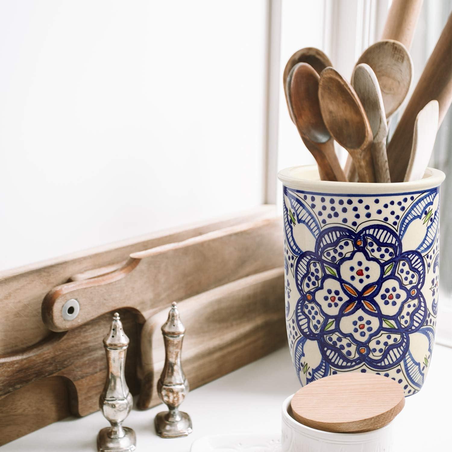 Blue and White Ceramic Tunisian Design Utensil Holder