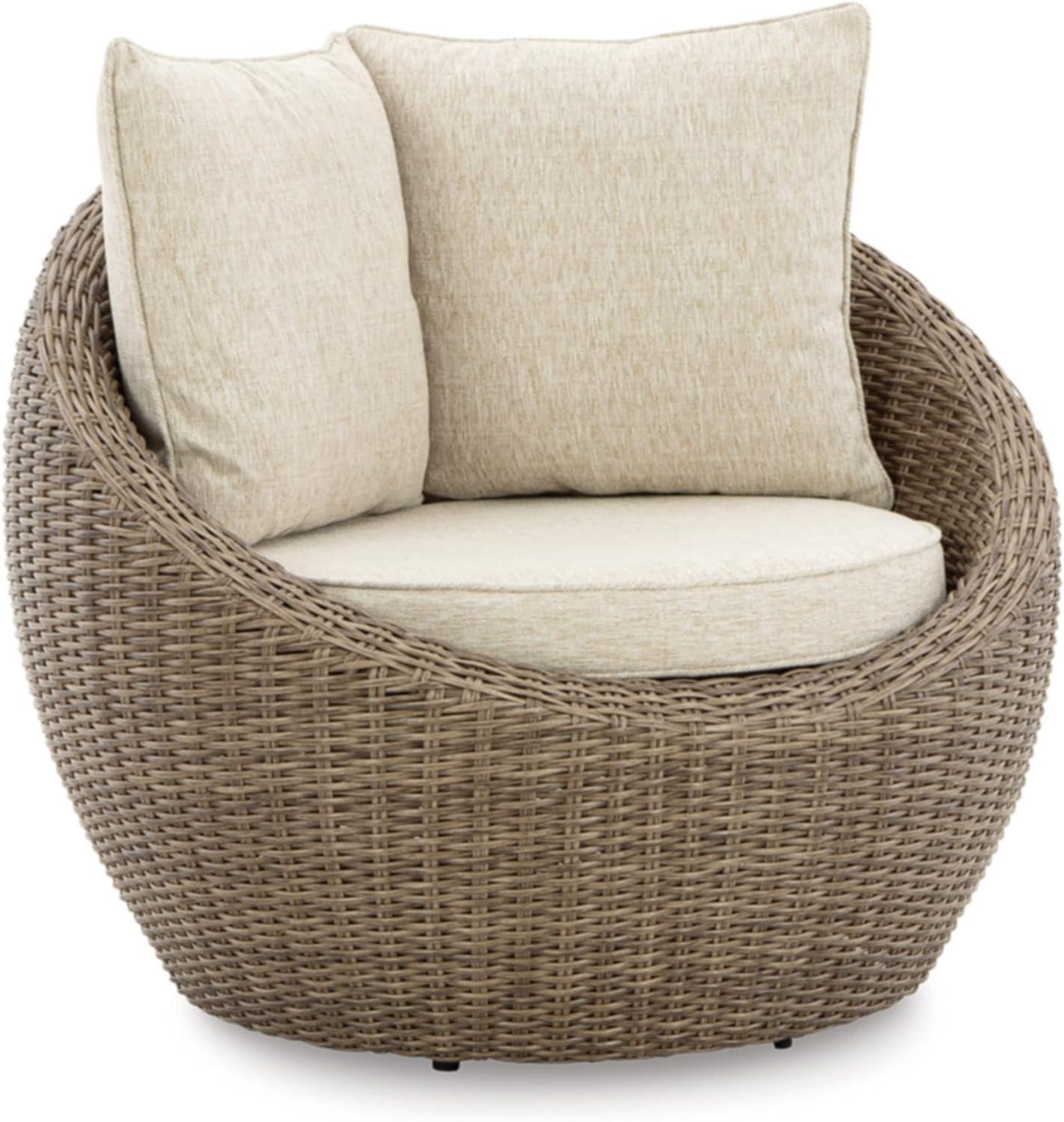 Beige and White Resin Wicker Swivel Lounge Chair Set