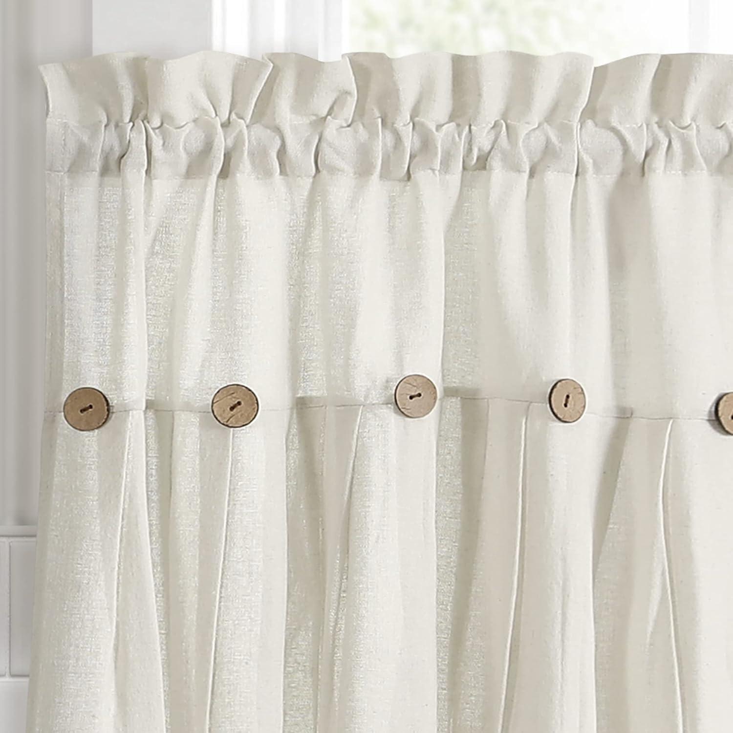 Lush Decor Linen Button Cotton Blend Tailored 29'' W Cafe Curtain (Set of 2)