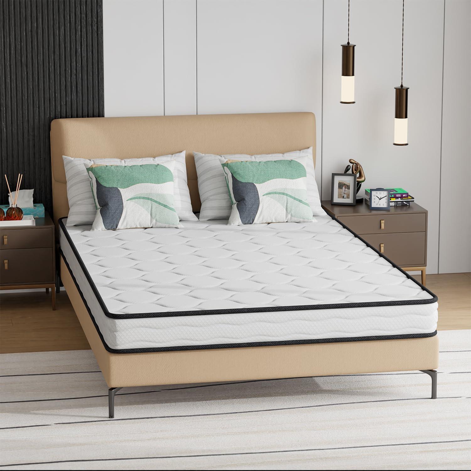 FDW 6 Inch Hybrid Mattress with Innerspring and Foam/Fiberglass Free/Medium Firm Spring Mattress/Full Size Mattress in a Box/CertiPUR-US Certified