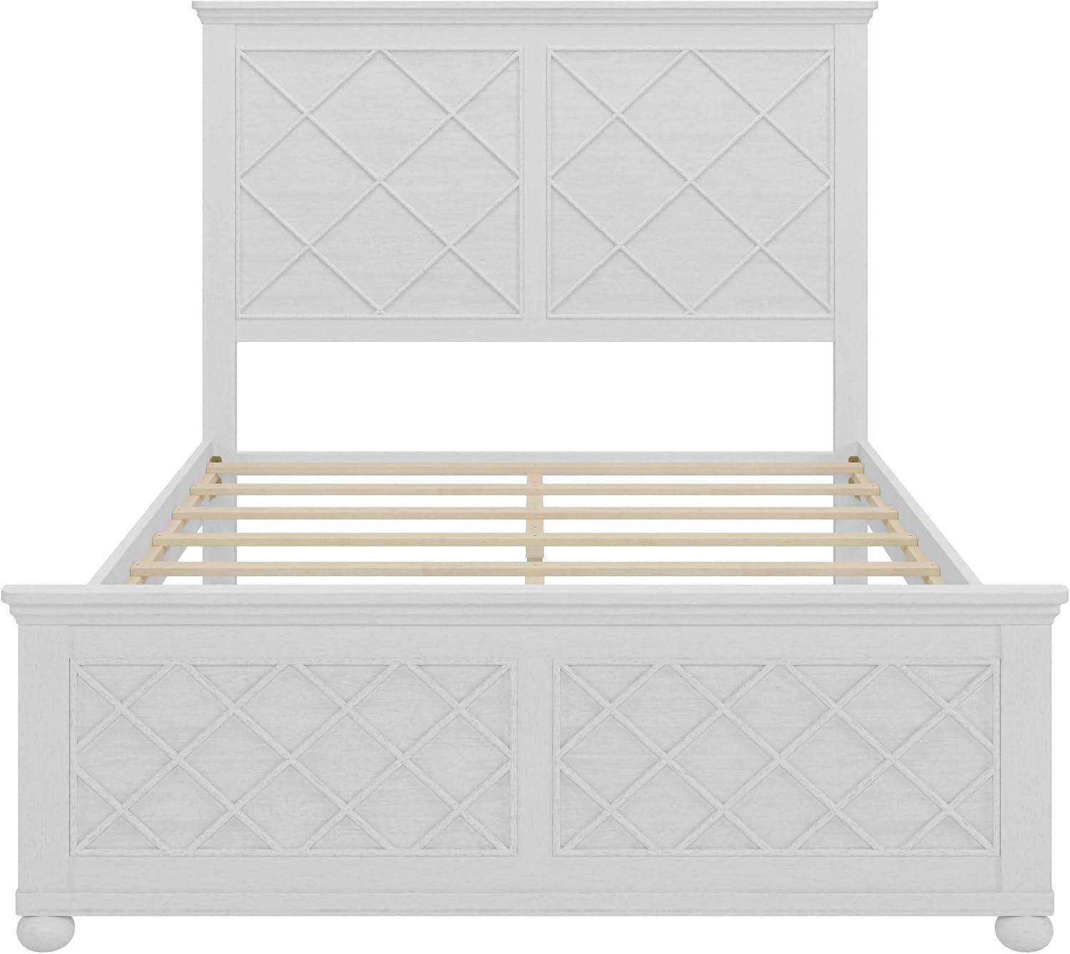 Antique White Full Size Wood Bed Frame with Tall Headboard