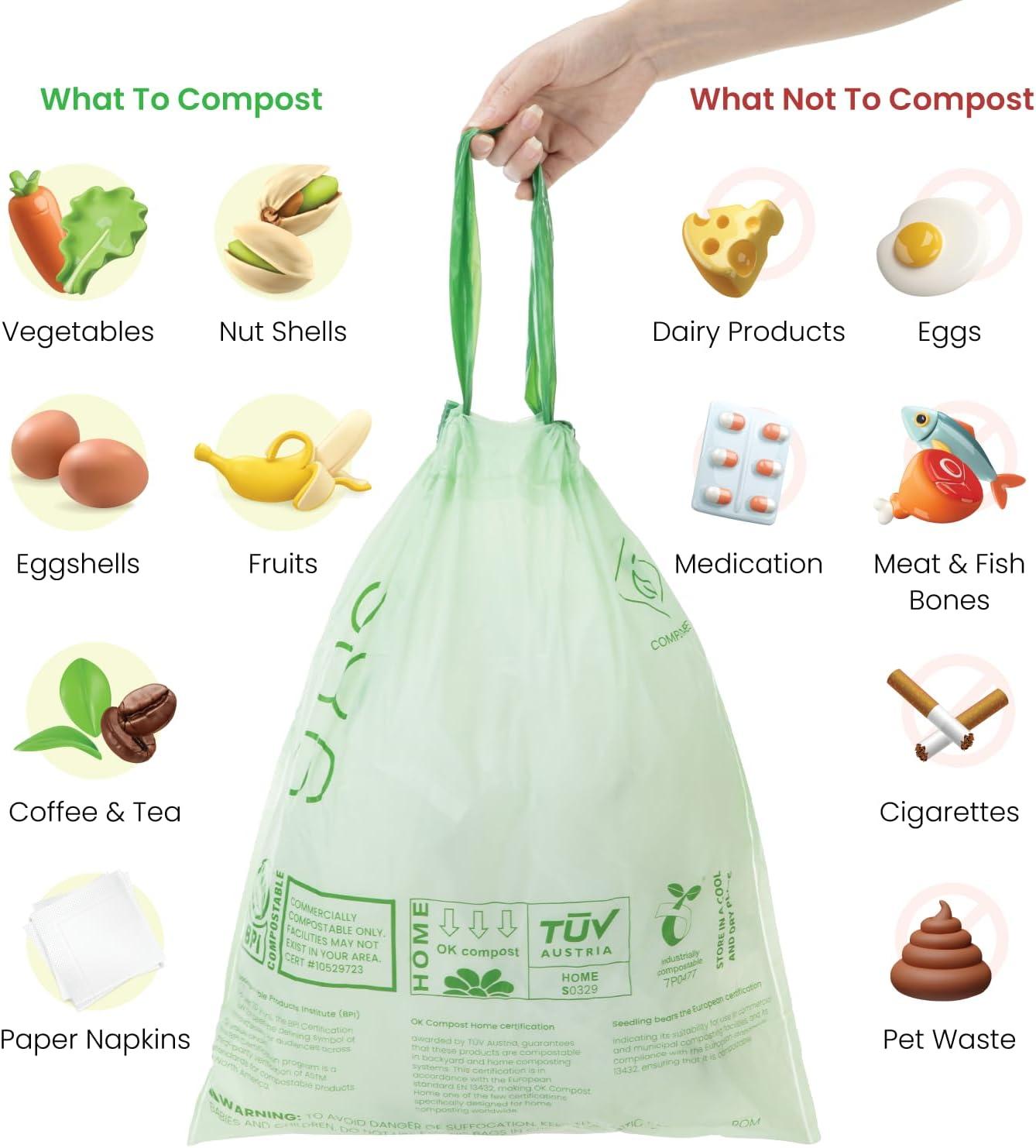 2.6 Gal. Compostable Kitchen Trash Bags 100-Count with Drawstring Handle