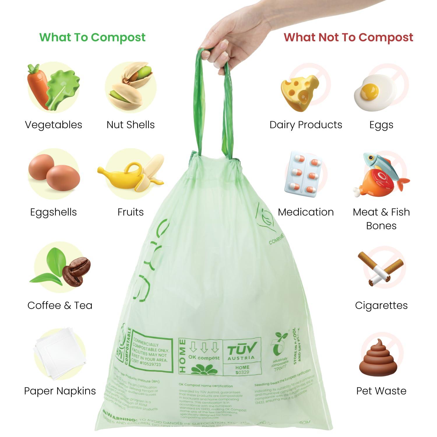 2.6 Gal. Compostable Kitchen Trash Bags 100-Count with Drawstring Handle