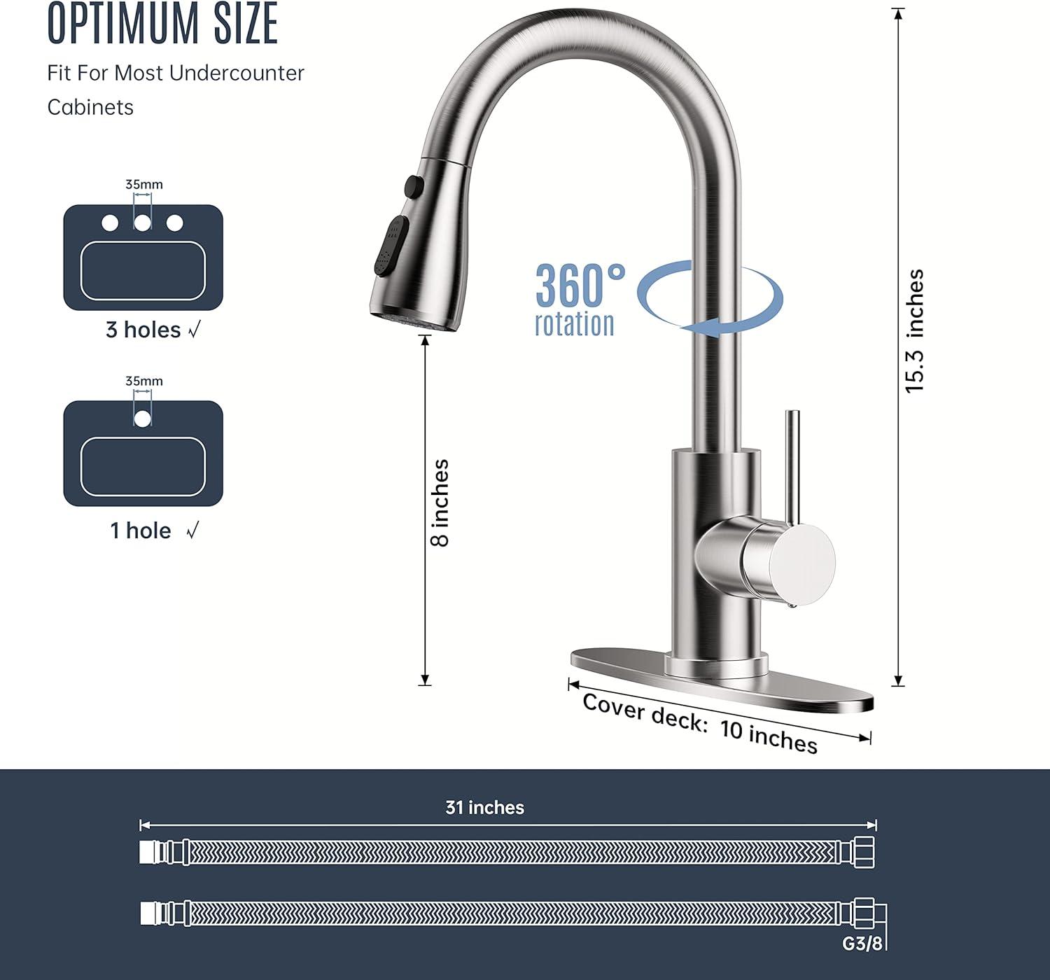 Kitchen Faucet With Pull-Down Spray Single Handle High Arc ,Stainless Steel Brushed Nickel