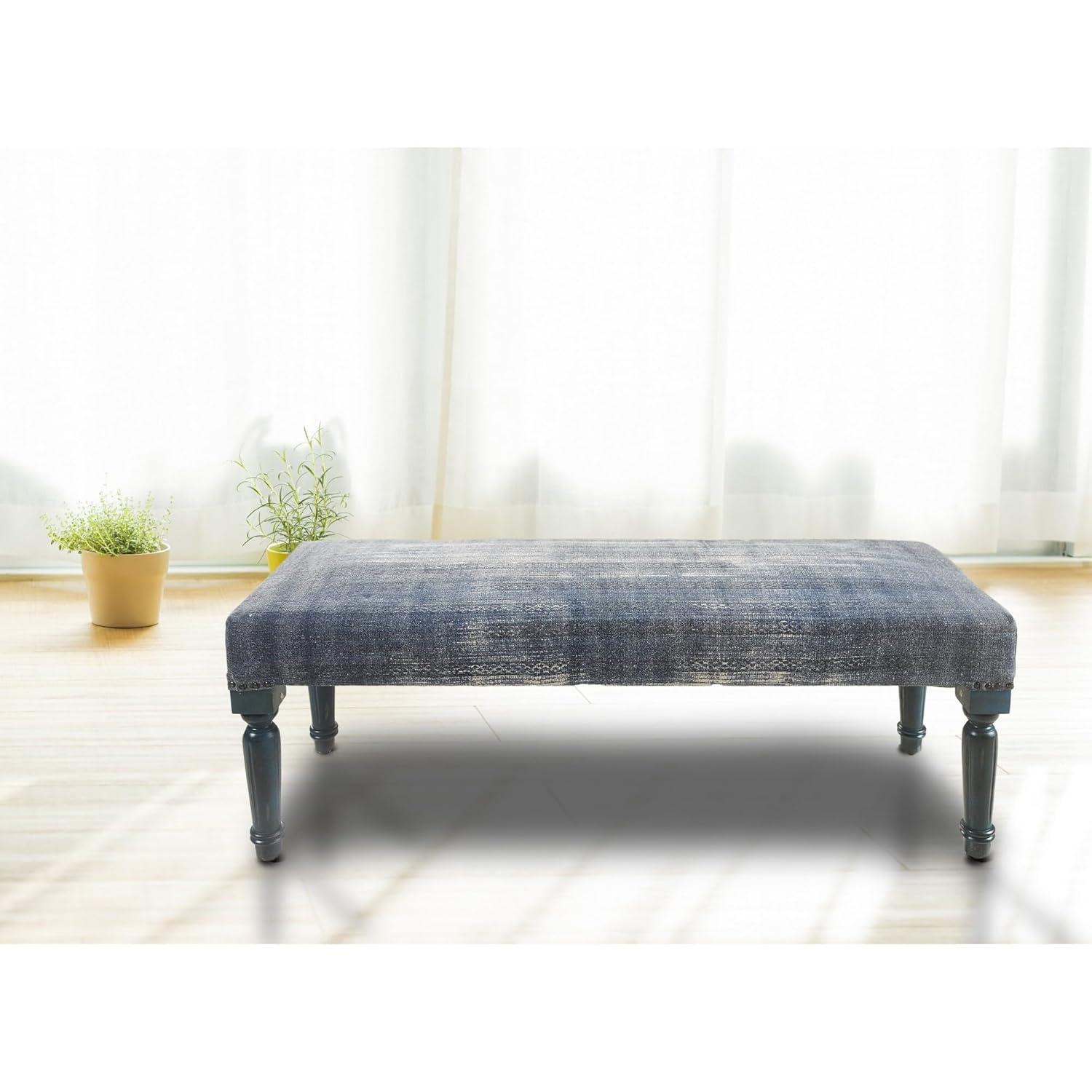 LR Home Bryant 47" Upholstered Accent Bench, Blue Abtsract