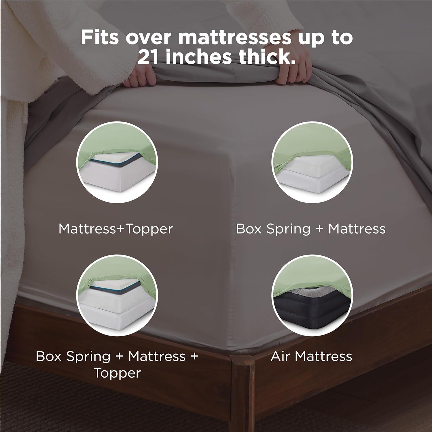 Bedsure Deep Pocket Queen Sheets Set - Fits Mattresses Up to 21 Inches Thick - 4 Piece GentleSoft Bed Sheets, Moisture Wicking, Soft & Cooling Bedsheet & Pillowcases, Easy & Secure Fit, Sage Green